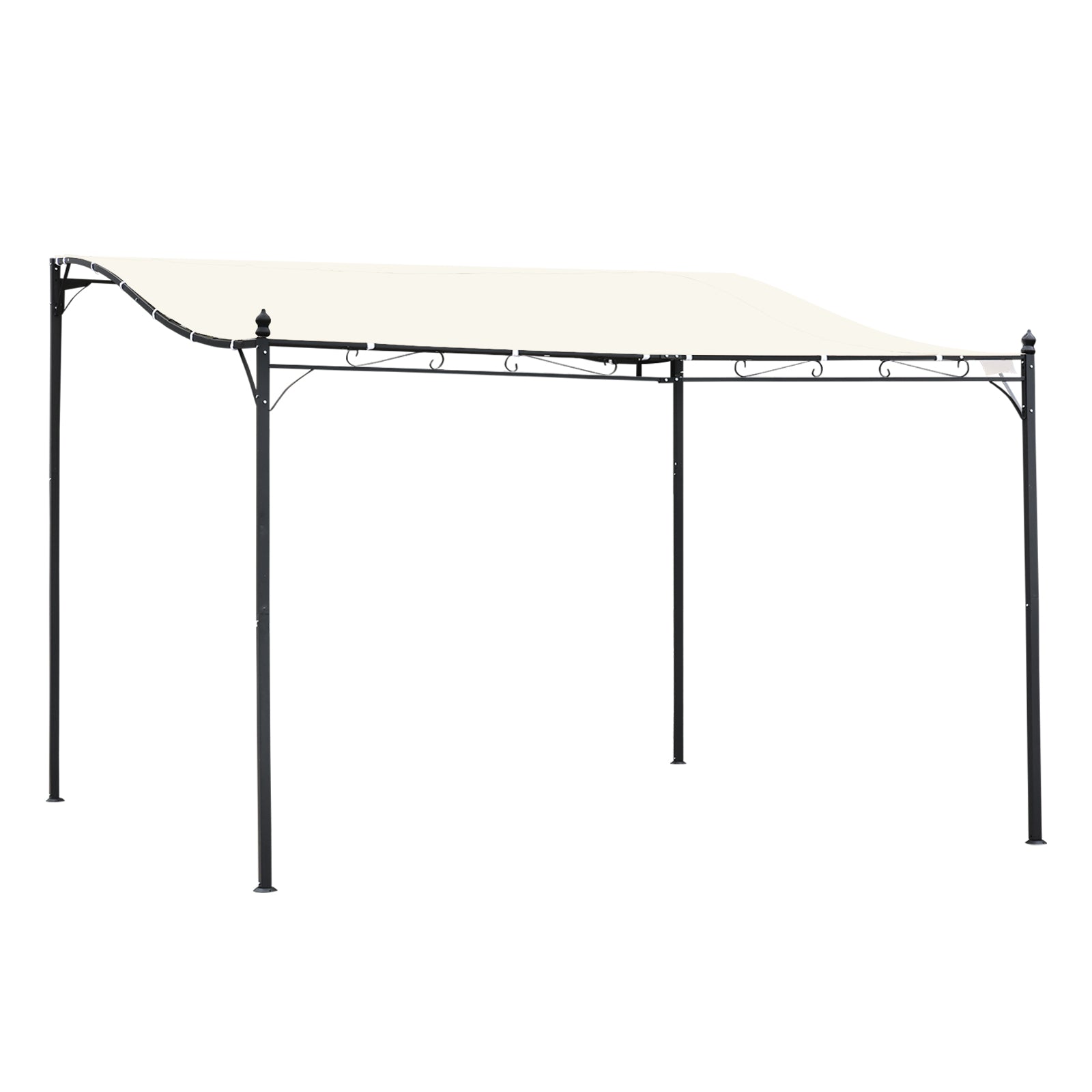 Outsunny Cenador de Jardín 4x3 m Pérgola Montado en Pared con Toldo y 16 Orificios de Drenaje Marco de Metal y Poliéster 180 g/m² para Patio Terraza Crema
