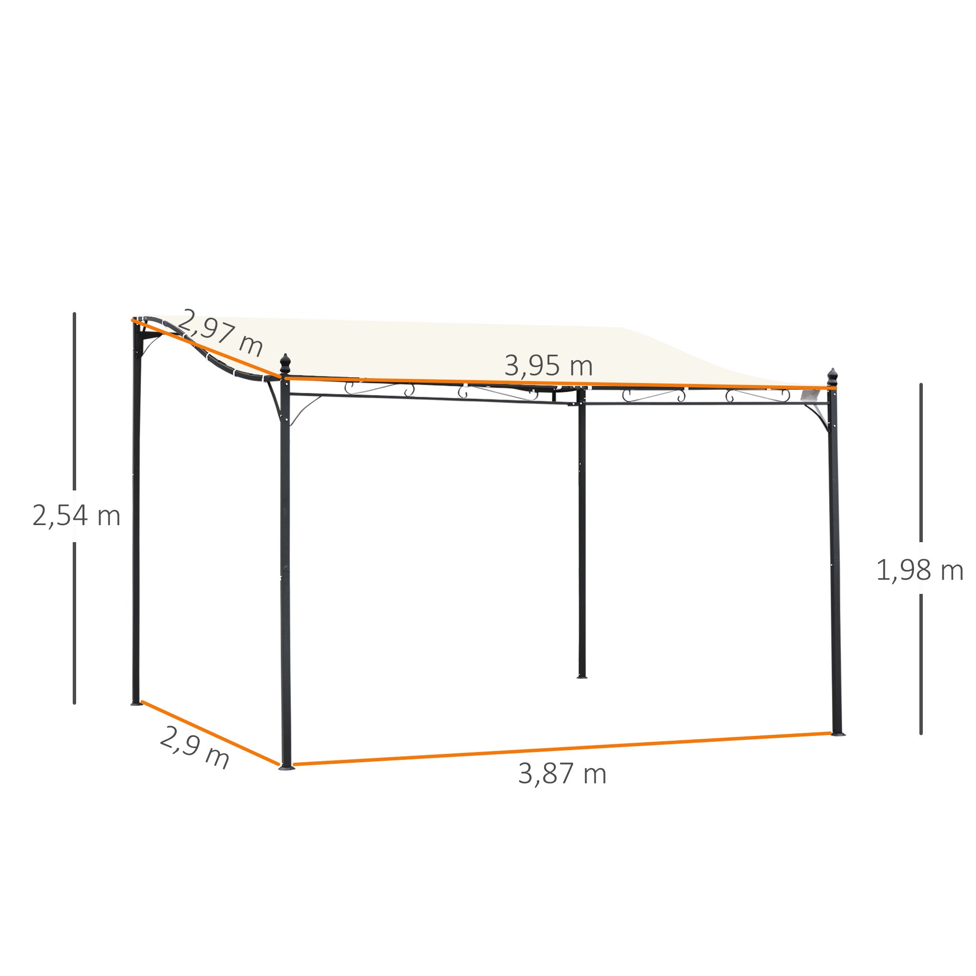 Outsunny Cenador de Jardín 4x3 m Pérgola Montado en Pared con Toldo y 16 Orificios de Drenaje Marco de Metal y Poliéster 180 g/m² para Patio Terraza Crema