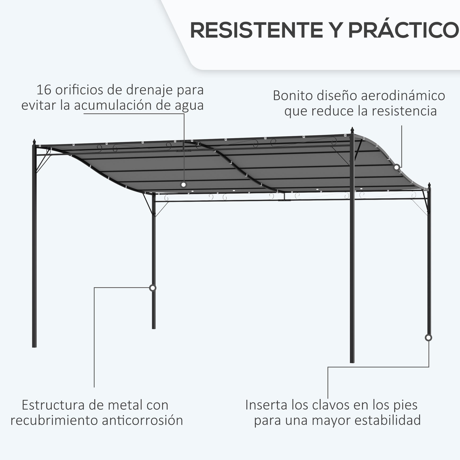Outsunny Cenador de Jardín 4x3 m Pérgola Montado en Pared con Toldo y 16 Orificios de Drenaje Marco de Metal y Poliéster 180 g/m² para Patio Terraza Crema