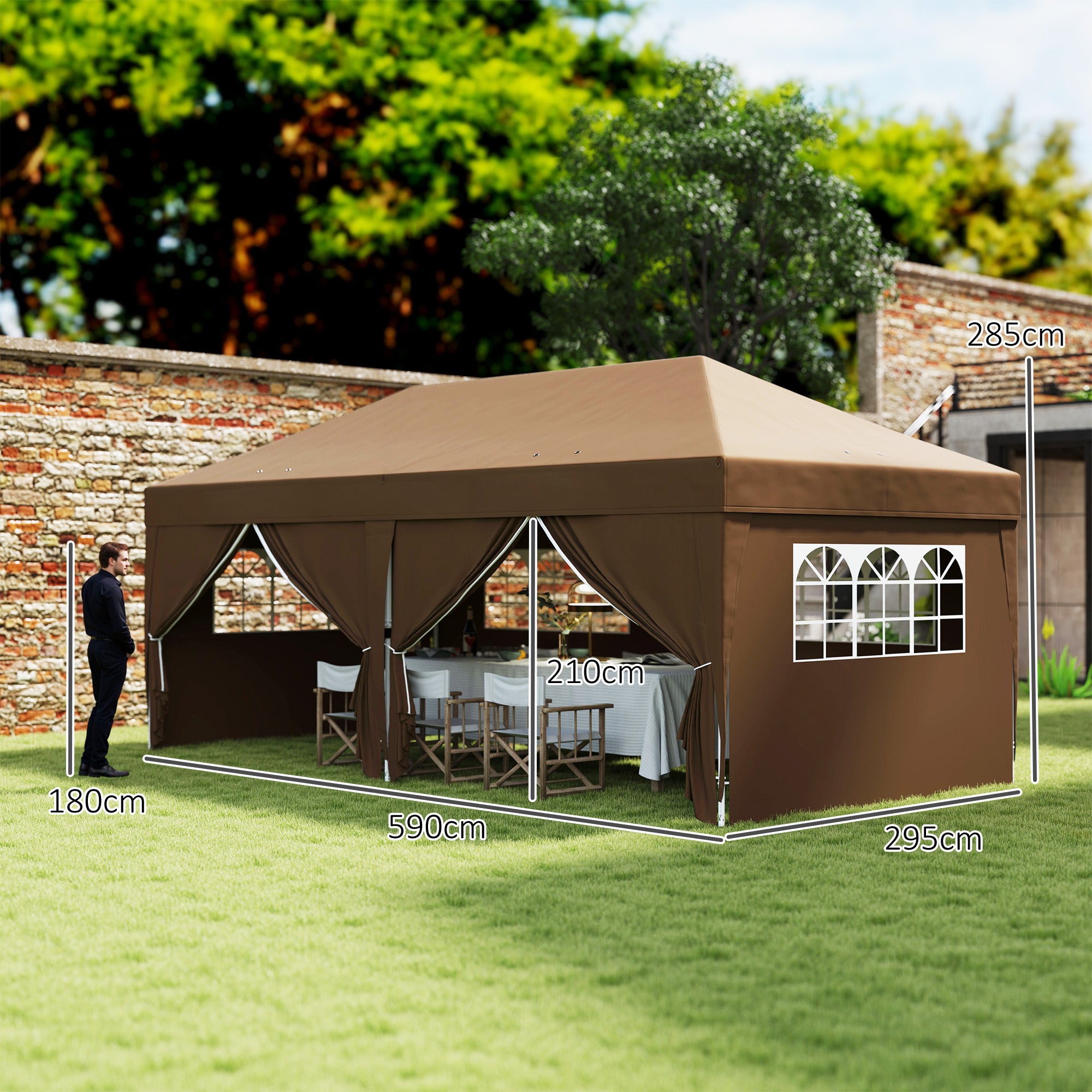 Outsunny Carpa Plegable Gazebo 6x3 m Cenador Plegable con 6 Paredes Laterales Impermeable Anti-UV y Bolsa de Transporte Pabellón de Jardín para Camping Fiestas Café