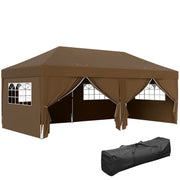 Outsunny Carpa Plegable Gazebo 6x3 m Cenador Plegable con 6 Paredes Laterales Impermeable Anti-UV y Bolsa de Transporte Pabellón de Jardín para Camping Fiestas Café