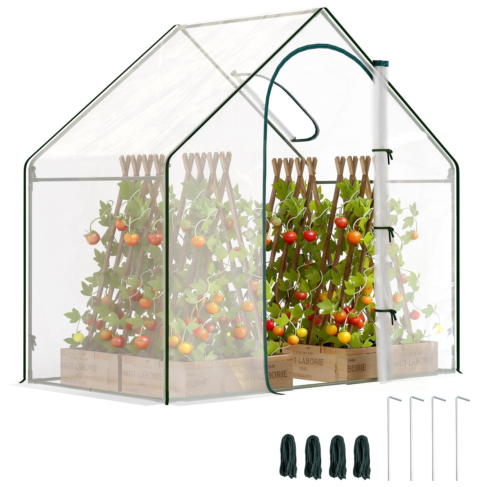 Outsunny Invernadero Pequeño, Invernadero de Exterior con Ventana y Puerta con Cremallera, Marco de Acero, Cubierta de Plástico Impermeable Anti-UV para Cultivar Plantas, 180x100x168 cm, Transparente