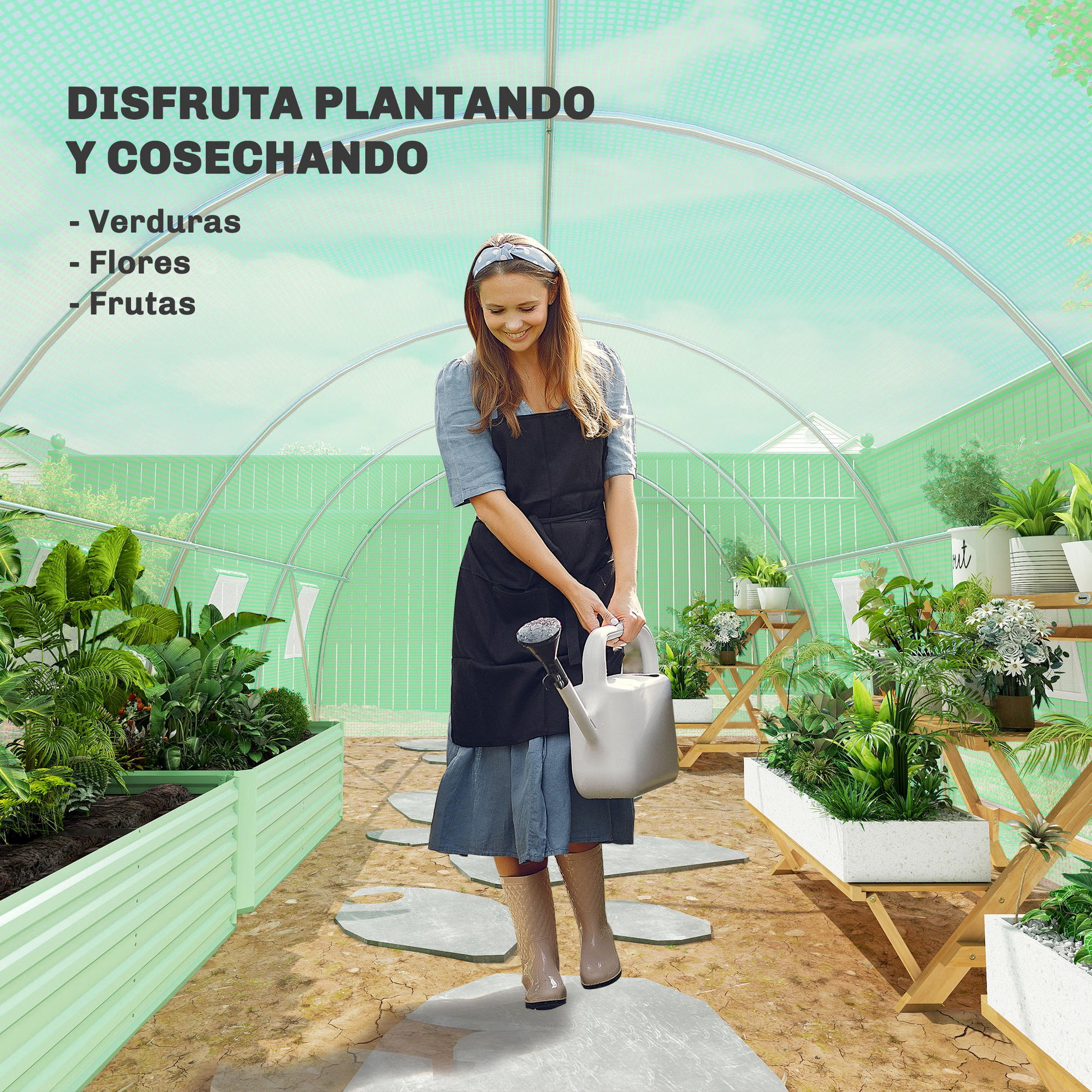 Outsunny Invernadero de Exterior 6x3x2 m, Invernadero de Túnel con Puerta Enrollable, 8 Ventanas de Malla, Cubierta PE 140g/m² y Marco de Acero Galvanizado, Anti-UV, Impermeable, para Cultivos, Verde
