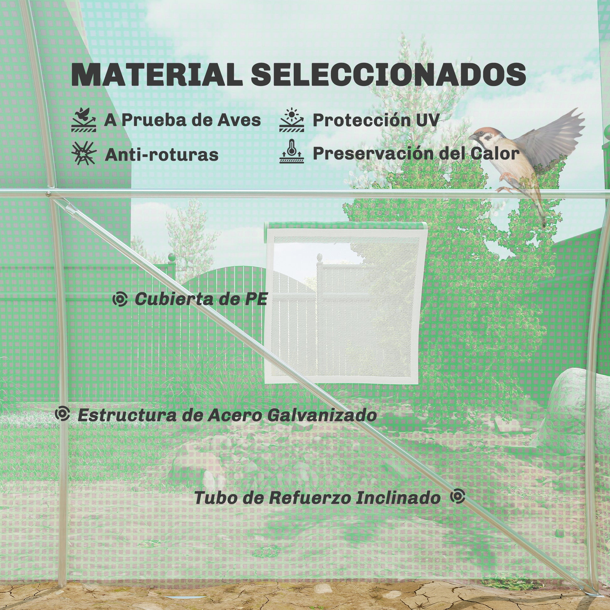 Outsunny Invernadero de Exterior 6x3x2 m, Invernadero de Túnel con Puerta Enrollable, 8 Ventanas de Malla, Cubierta PE 140g/m² y Marco de Acero Galvanizado, Anti-UV, Impermeable, para Cultivos, Verde