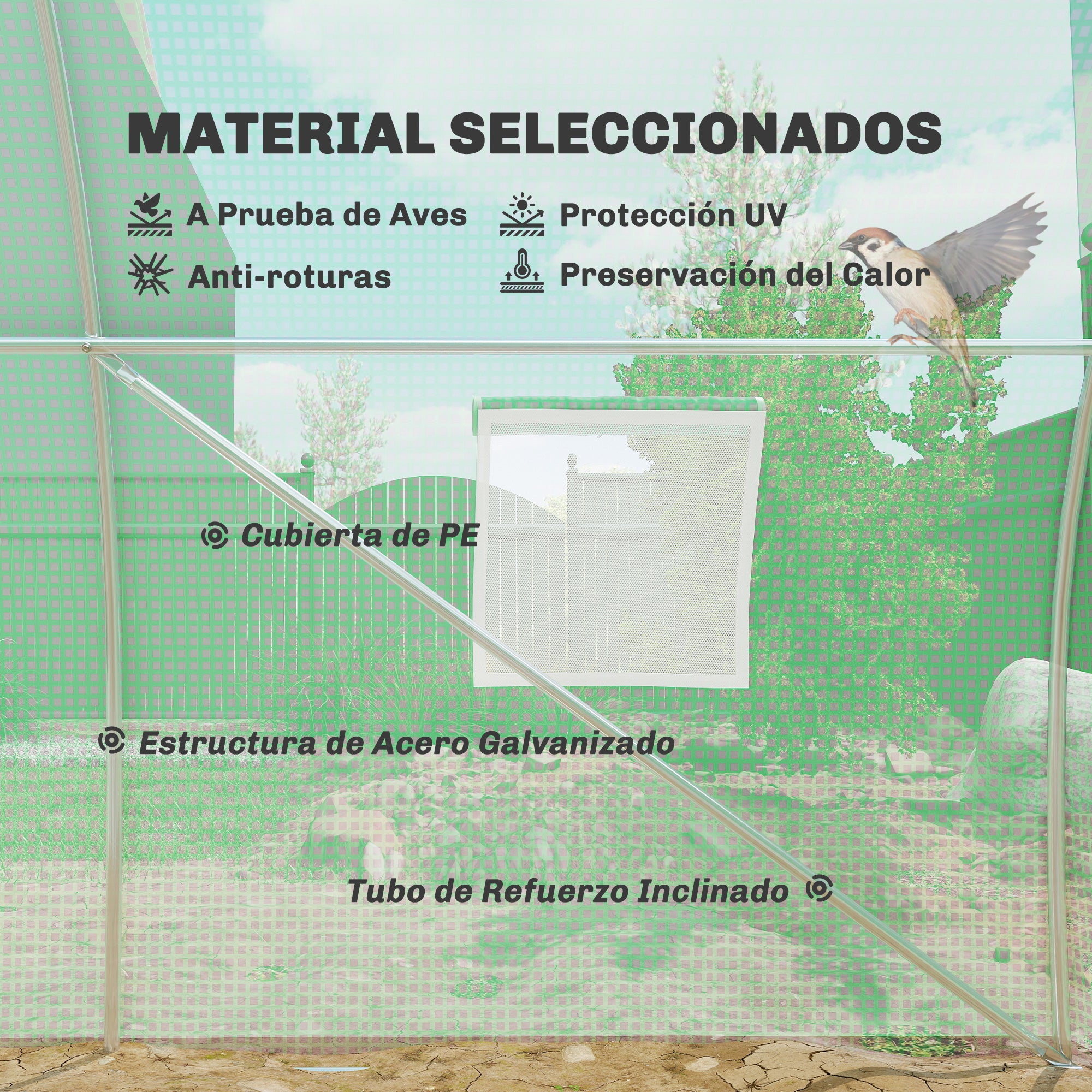 Outsunny Invernadero de Exterior 6x3x2 m, Invernadero de Túnel con Puerta Enrollable, 8 Ventanas de Malla, Cubierta PE 140g/m² y Marco de Acero Galvanizado, Anti-UV, Impermeable, para Cultivos, Verde