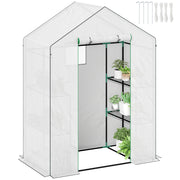 Outsunny Invernadero de Exterior Invernadero Pequeño de 3 Niveles con 6 Estantes Puerta Enrollable Cubierta de PE y Marco de Acero para Cultivos Plantas Flores 143x74x190 cm Blanco