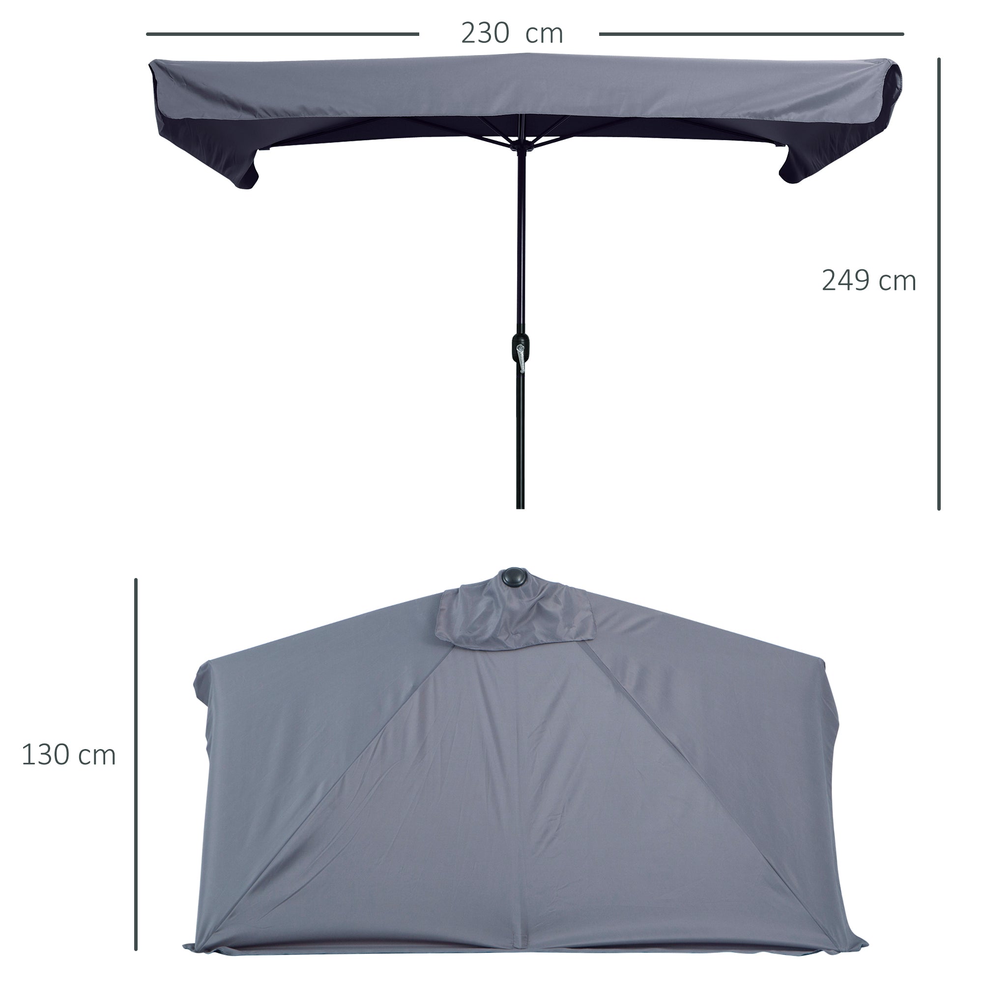 Outsunny Sombrilla Rectangular 230x130x249 cm Parasol para Pared Media Sombrilla con Manivela Protección UV Impermeable Sombrilla para Balcón Terraza Jardín Gris Oscuro