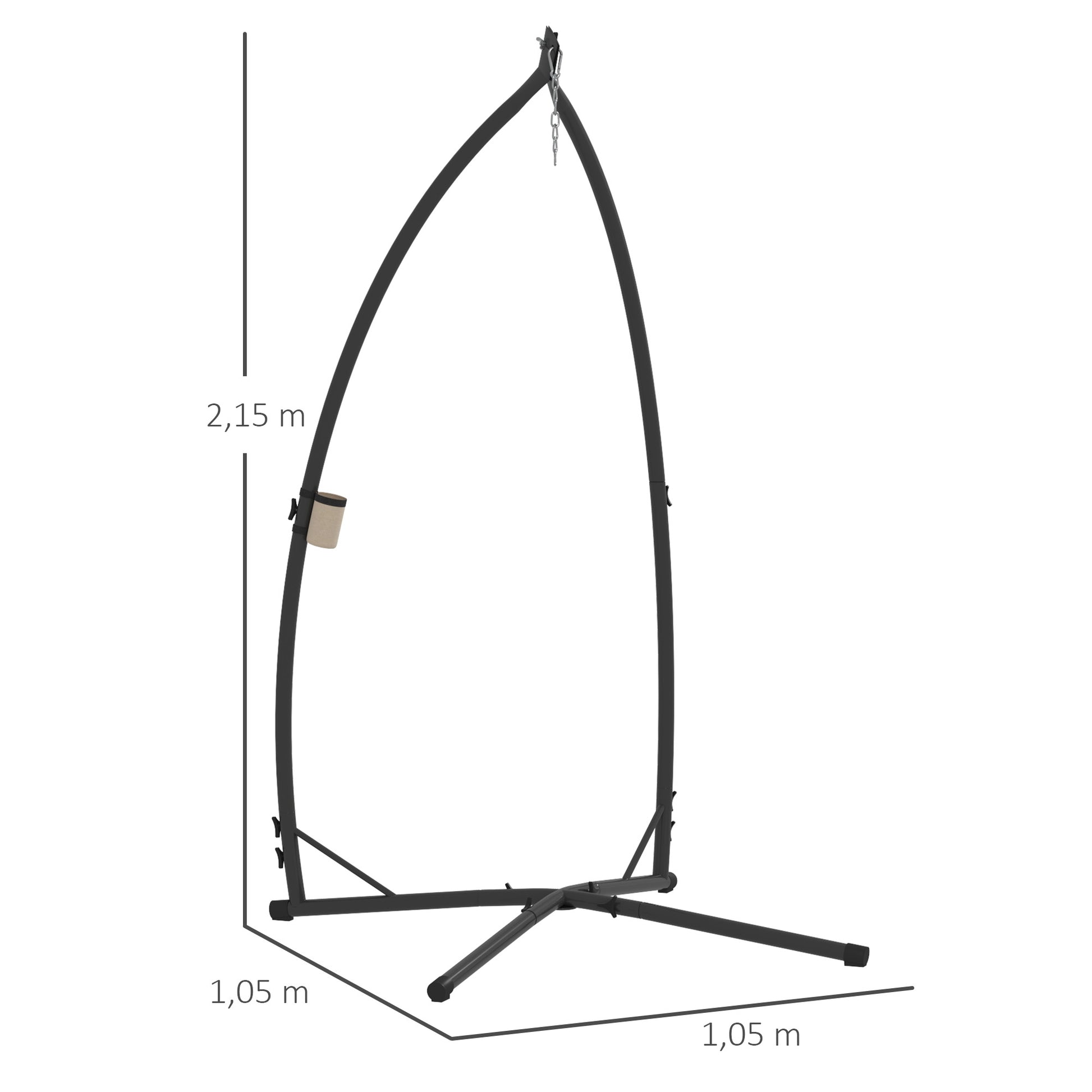 Outsunny Soporte para Silla Colgante de Huevos Altura 215 cm con Estructura de Acero Base Estable y Portavaso Soporte para Silla Columpio para Patio Jardín Balcón Carga 150 kg Negro