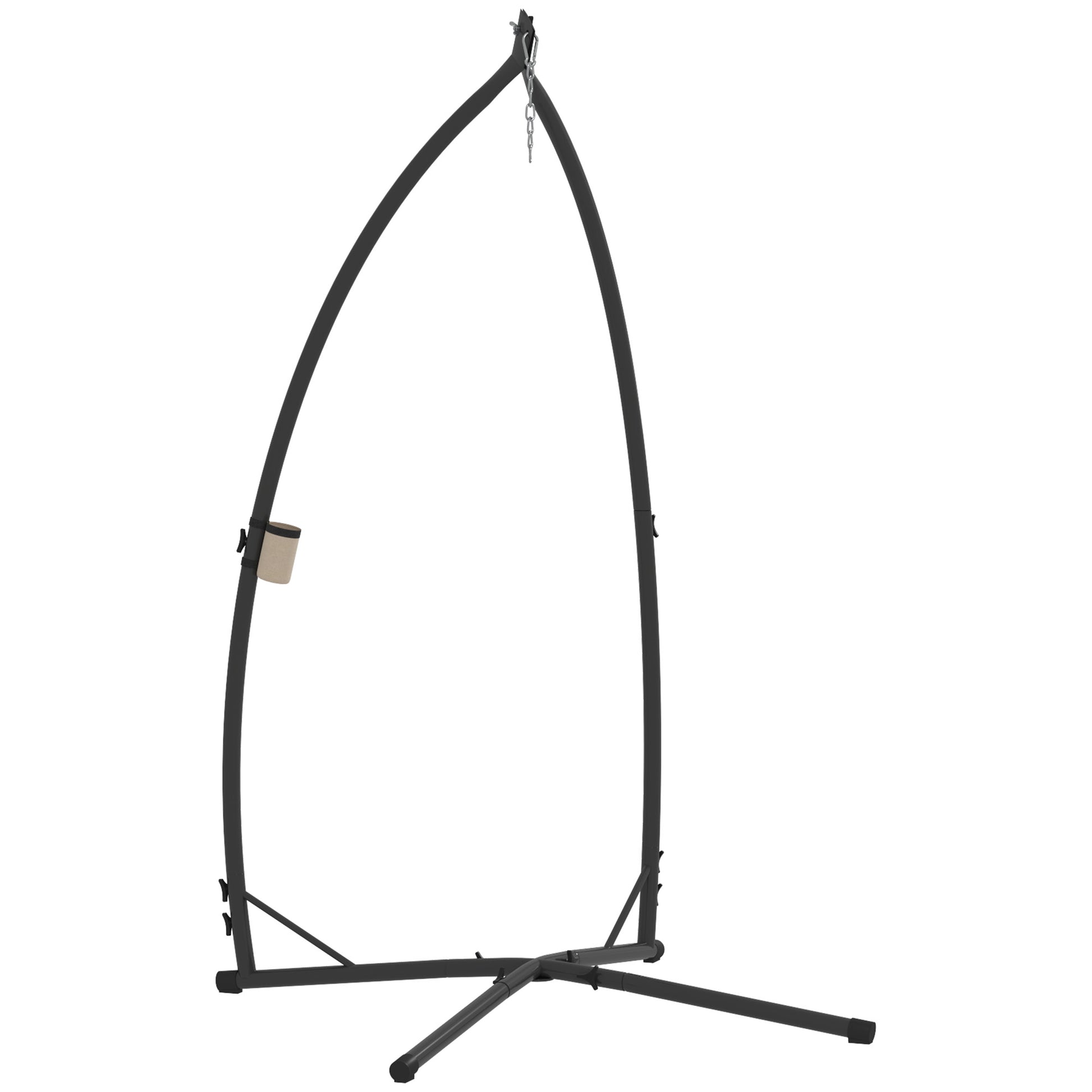 Outsunny Soporte para Silla Colgante de Huevos Altura 215 cm con Estructura de Acero Base Estable y Portavaso Soporte para Silla Columpio para Patio Jardín Balcón Carga 150 kg Negro
