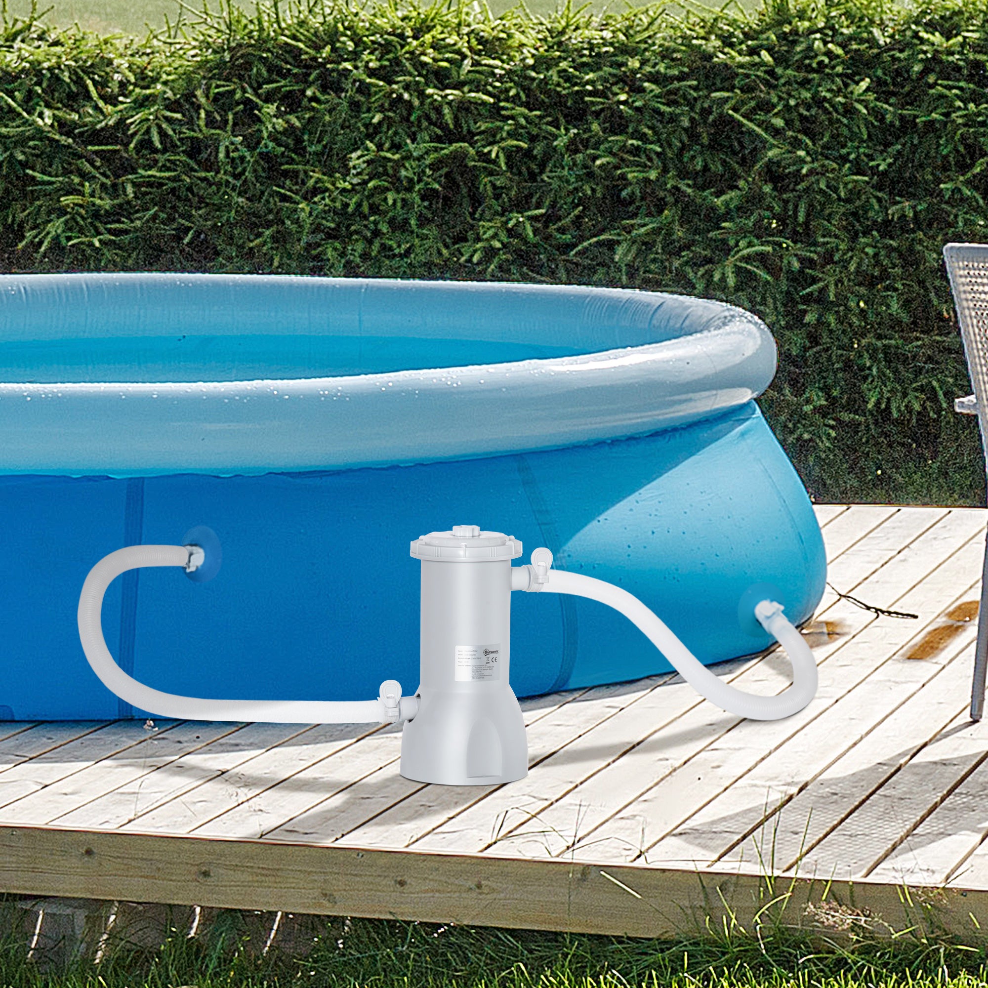 Outsunny Depuradora de Filtro 4.000 L/H para Piscina de 15.000 L con Nano Bolas de Filtro y Mangueras de Conexión de 30 mm Longitud 100 cm Ø21x35 cm Gris