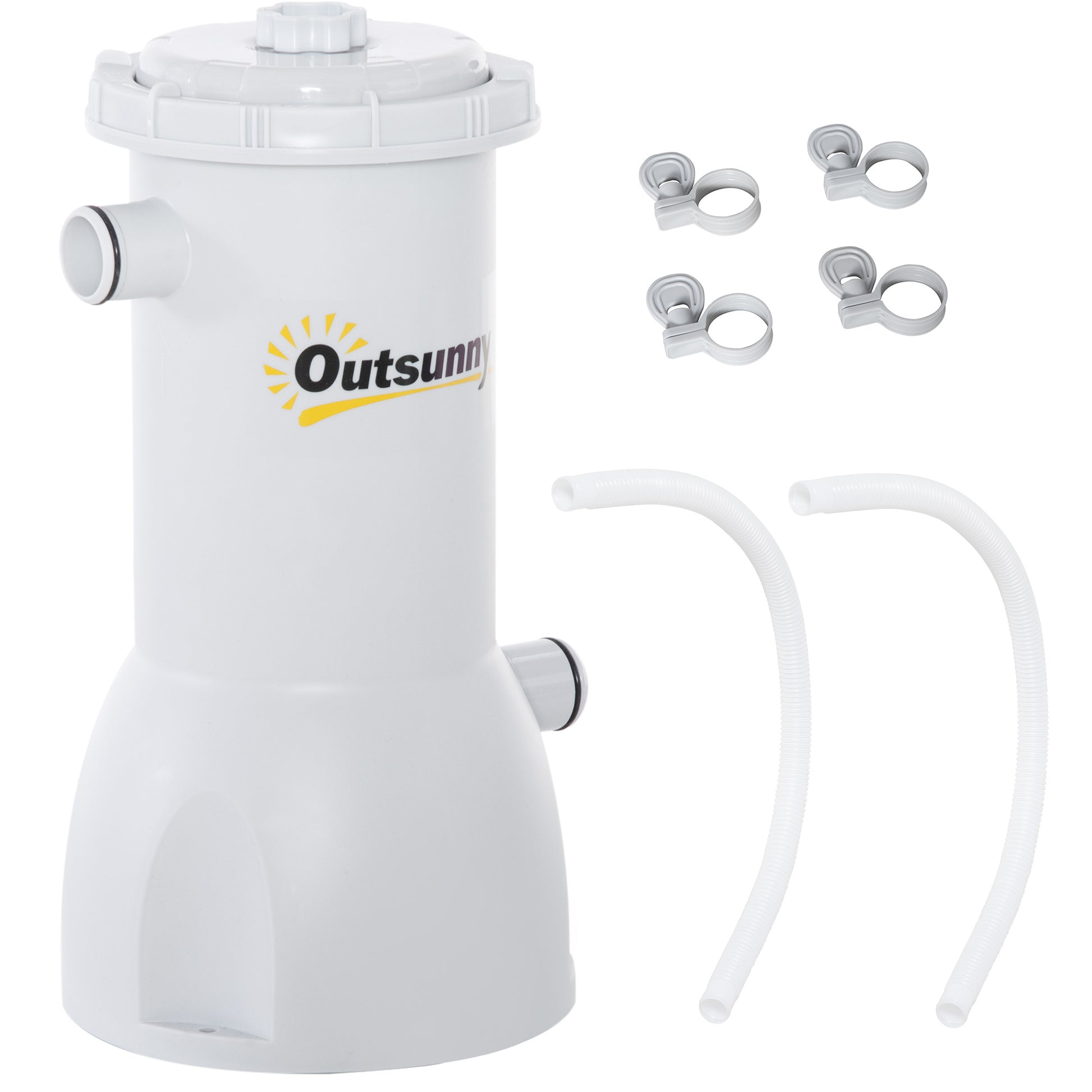 Outsunny Depuradora de Filtro 4.000 L/H para Piscina de 15.000 L con Nano Bolas de Filtro y Mangueras de Conexión de 30 mm Longitud 100 cm Ø21x35 cm Gris