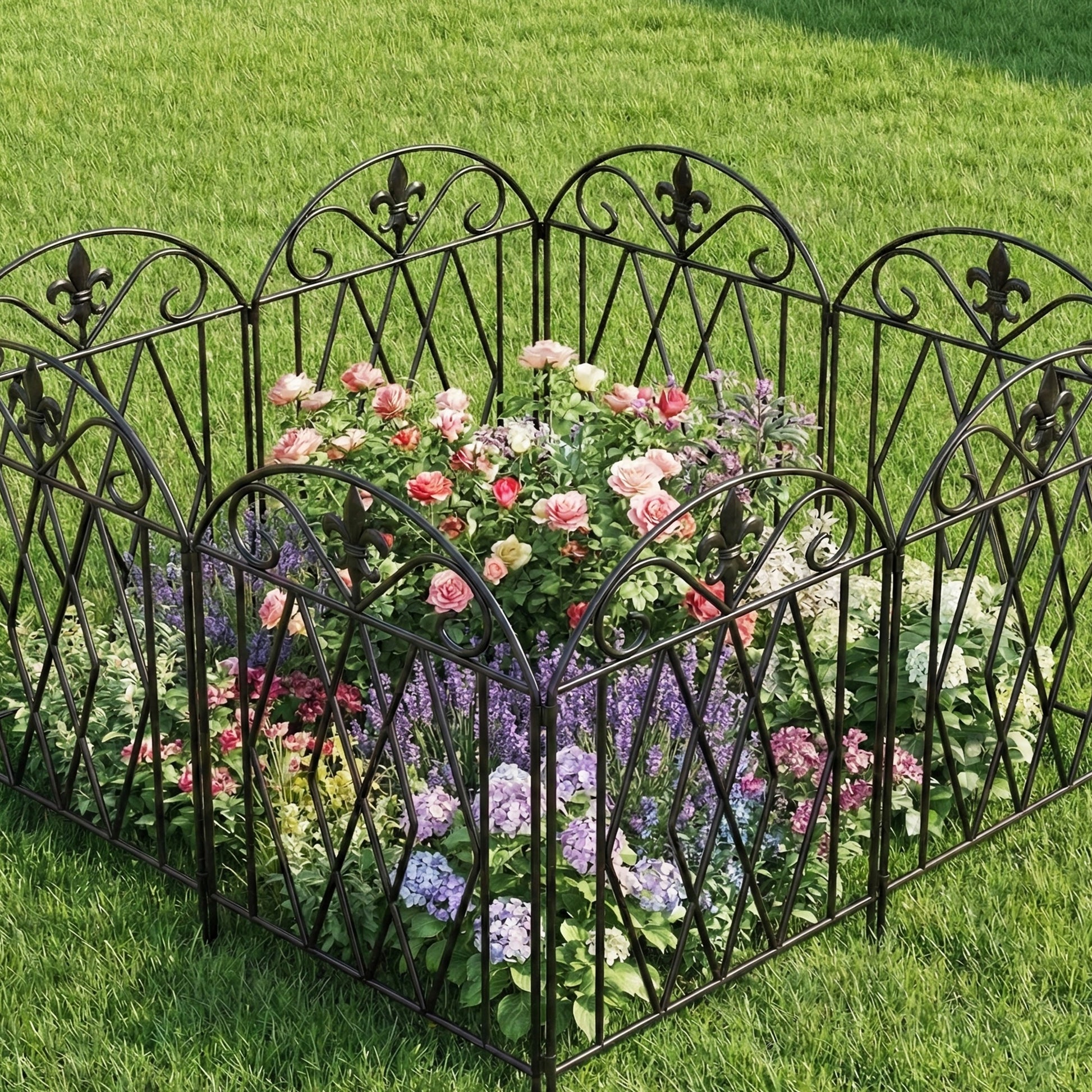 Outsunny Set de 4 Vallas de Jardín de Metal, 125x56 cm, Vallas de Jardín Exterior Decorativas con Diseño Arqueado, Resistente y Fácil de Instalar, para Huerto, Patio, Terraza, Césped, Negro