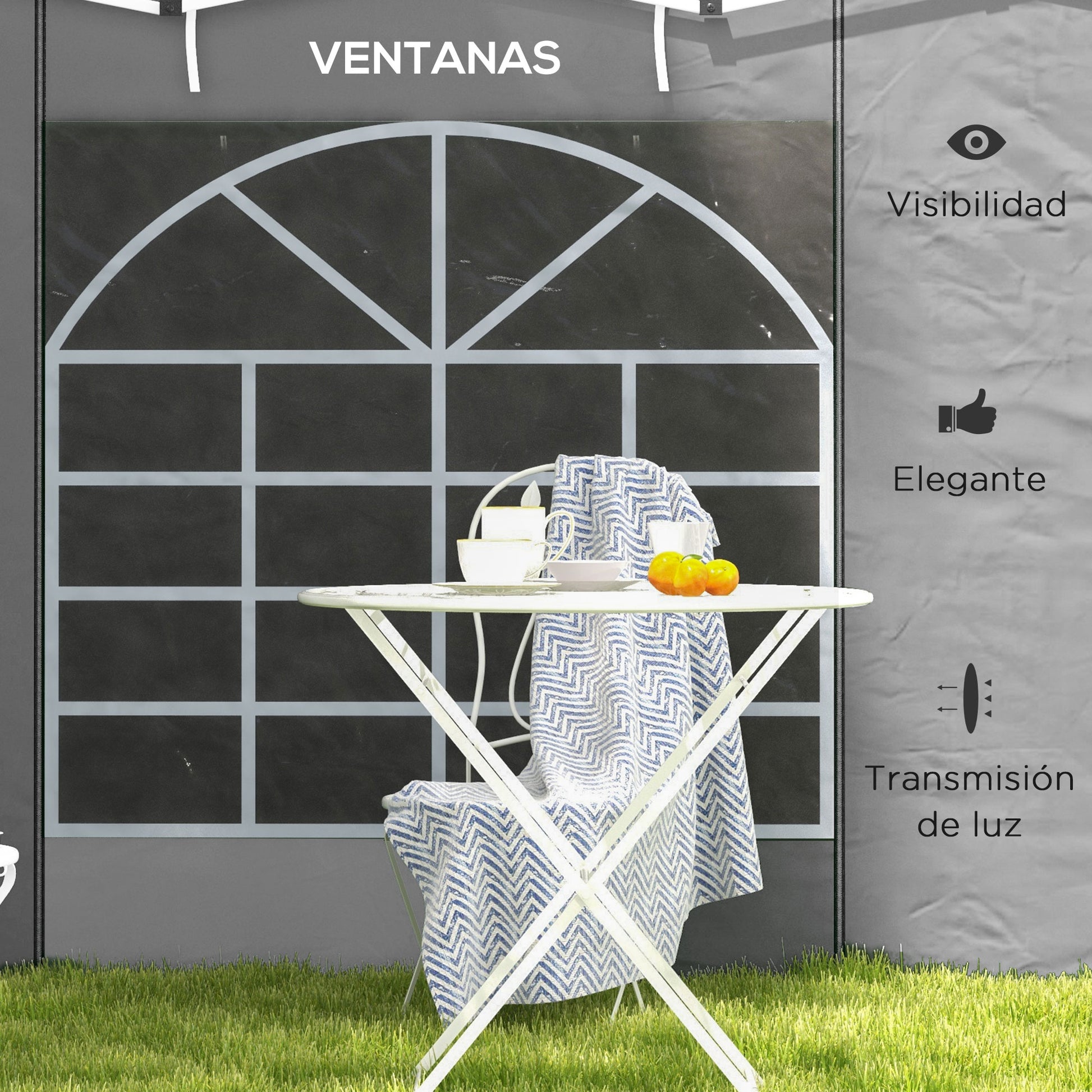 Outsunny 2 Paredes Laterales para Carpas de 3 x 3 / 3 x 6 m, 300x200 cm, Paredes Laterales de Repuesto para Cenador de Tela Oxford con Ventana Enrollable y Puerta con Cremallera, para Fiestas, Gris