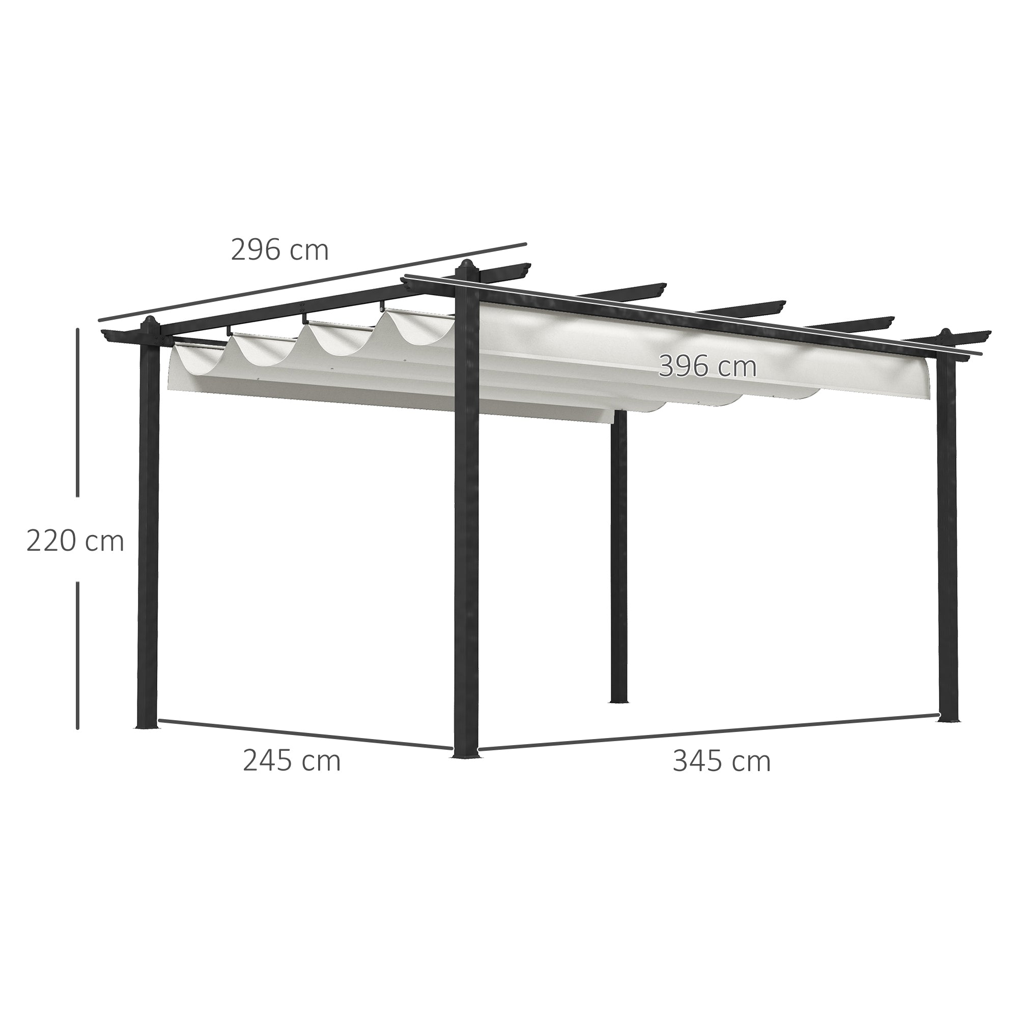 Outsunny Conjunto de Pérgola Incluye 1 Pérgola de Jardín 4x3 m con Techo Retráctil y 1 Cubierta para Pérgola para Patio Terraza Exterior Crema