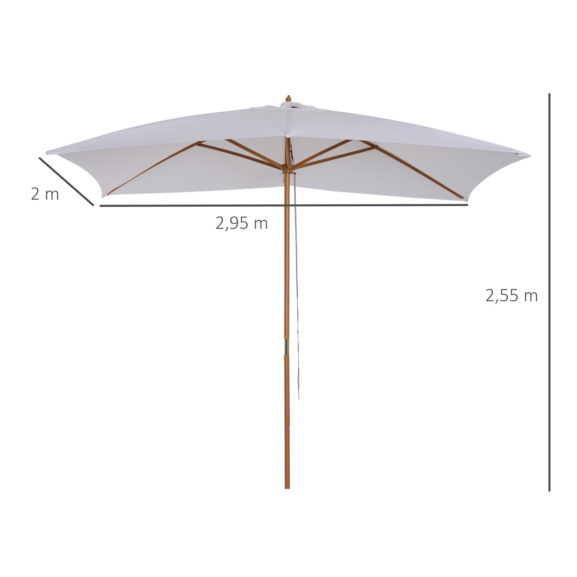 Outsunny Sombrilla Terraza Exterior 295x200 cm Sombrilla de Jardín Rectangular Ajustable con Mástil de Madera y Manivela Impermeable Parasol para Patio Terraza Blanco