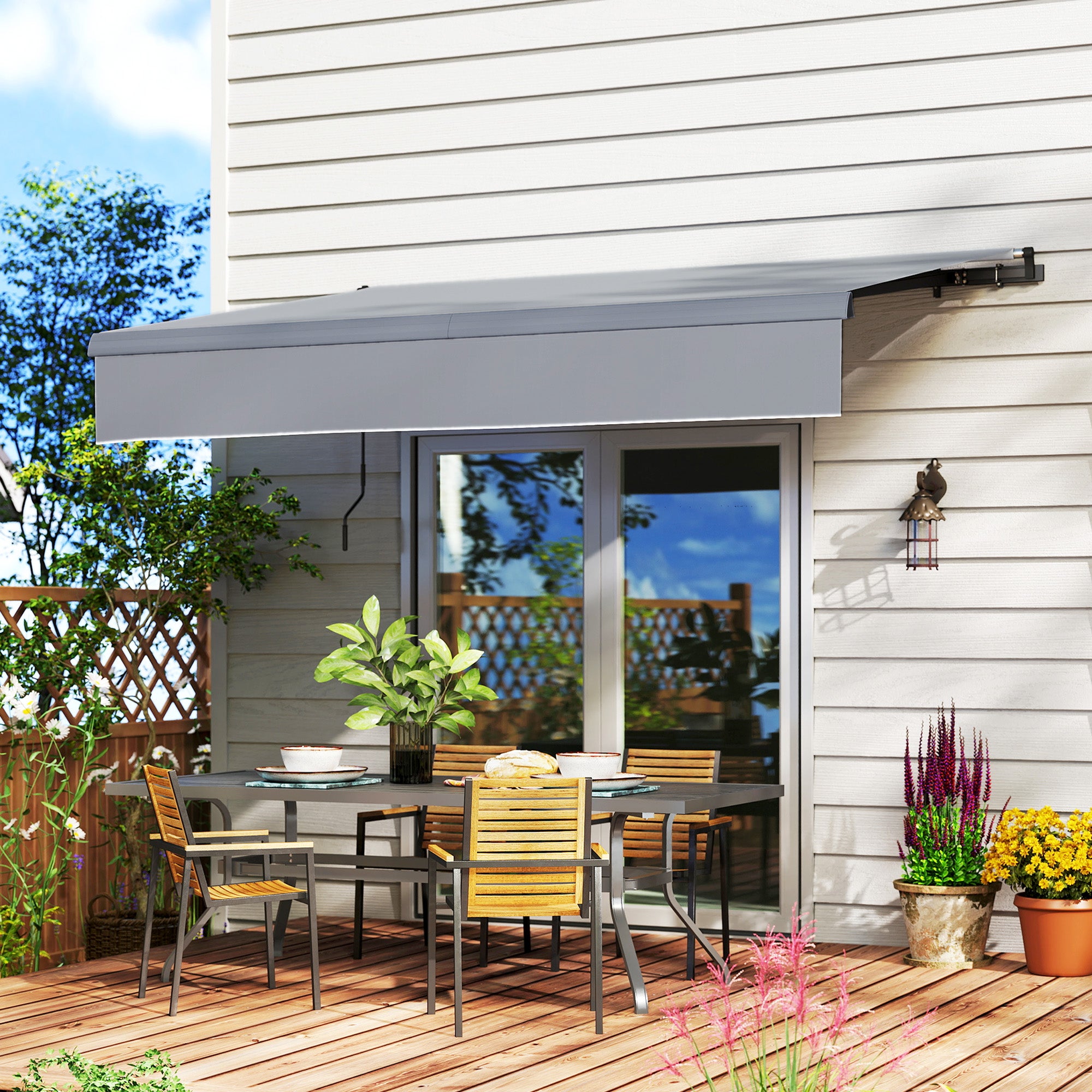 Outsunny Toldo Manual Retráctil 3x2 m Toldo Exterior Terraza Enrollable Ajustable con Manivela Protección UV50+ Estructura de Aluminio y Metal para Balcón Jardín Gris