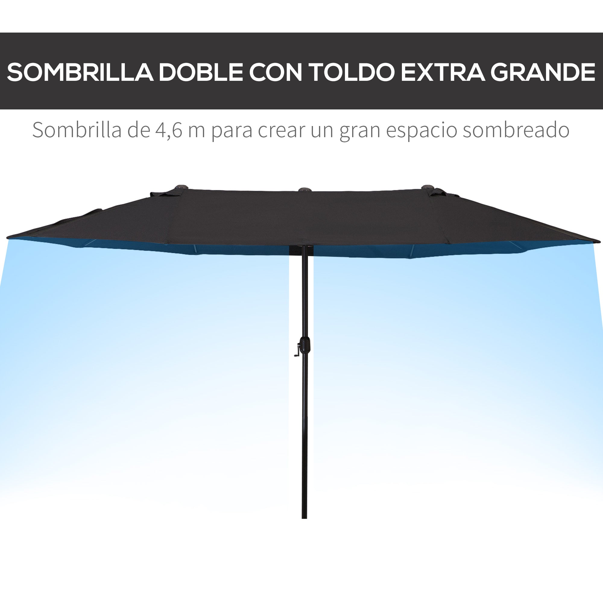 Outsunny Sombrilla Doble 4,55x2,65 m Sombrilla Terraza Exterior con Manivela Manual Resistente al Agua y Protección Solar Sombrilla Grande para Terraza Playa Piscina Negro