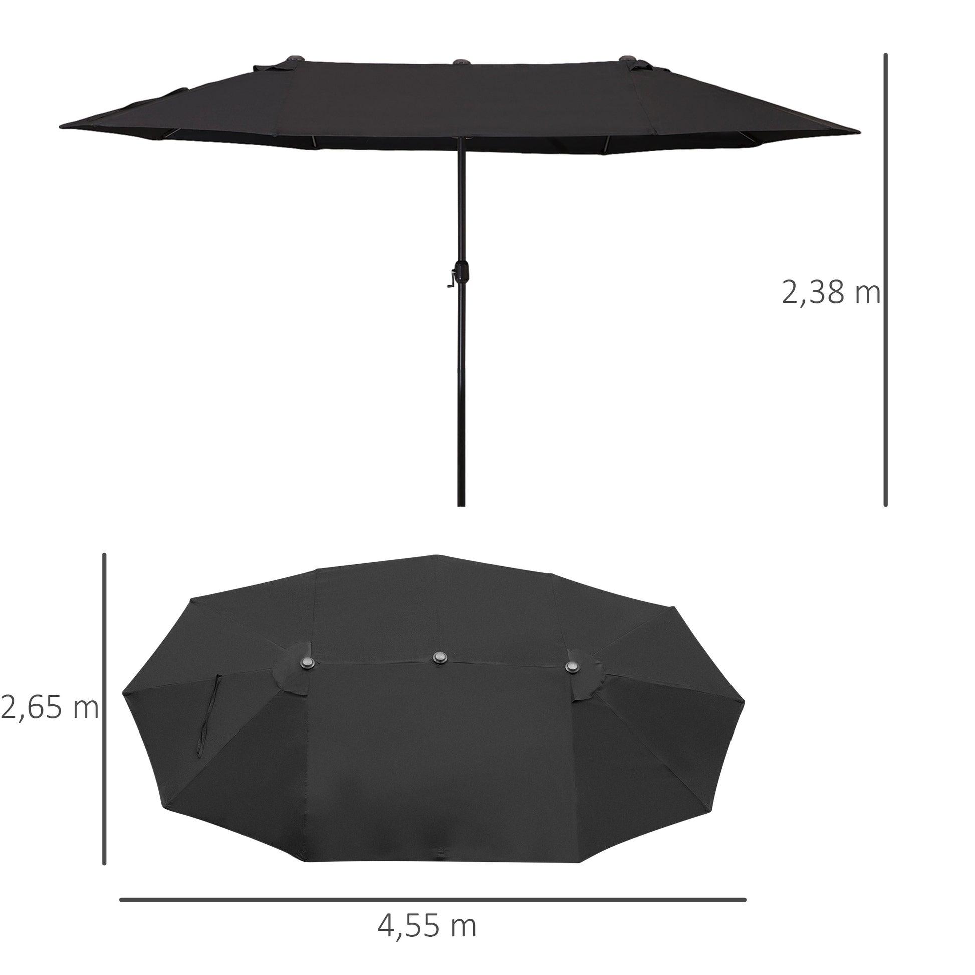Outsunny Sombrilla Doble 4,55x2,65 m Sombrilla Terraza Exterior con Manivela Manual Resistente al Agua y Protección Solar Sombrilla Grande para Terraza Playa Piscina Negro