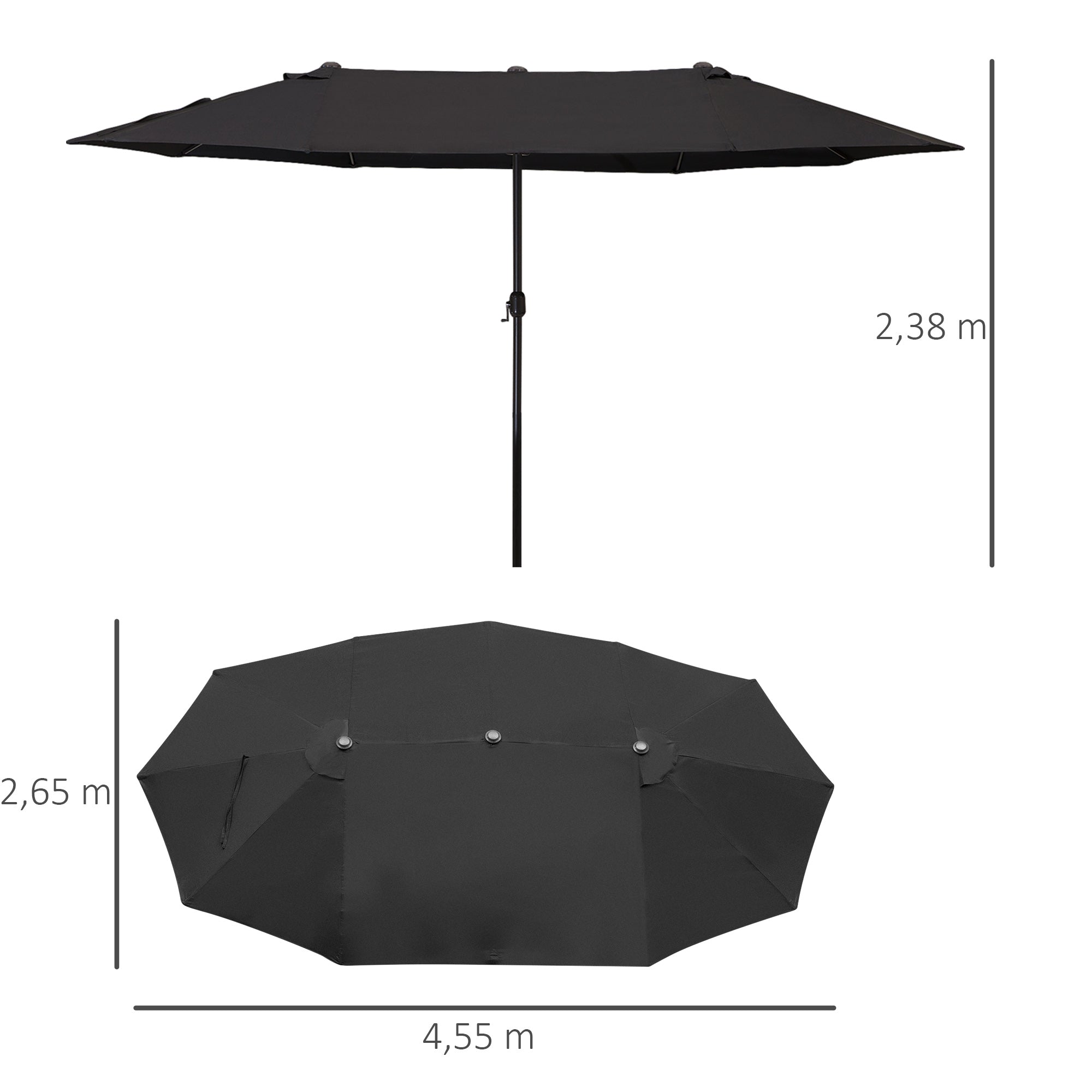 Outsunny Sombrilla Doble 4,55x2,65 m Sombrilla Terraza Exterior con Manivela Manual Resistente al Agua y Protección Solar Sombrilla Grande para Terraza Playa Piscina Negro