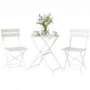 Outsunny Conjunto de Mesa y Sillas de Terraza Exterior Plegable 3 Piezas, Muebles de Jardín Exterior con 2 Sillas Plegables, Mesa Redonda, Estructura Metálica Electrofórica para Patio, Balcón, Crema