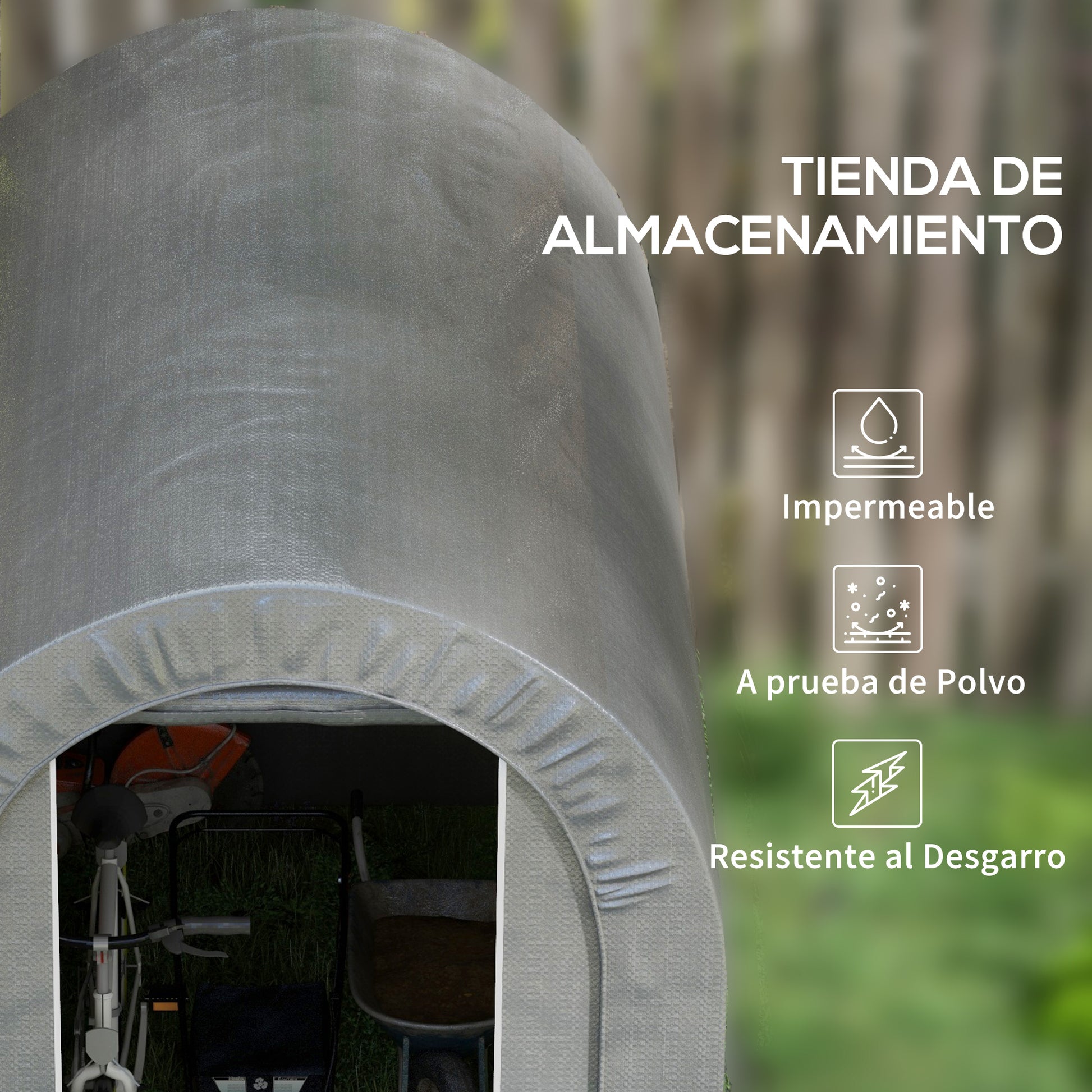 Outsunny Carpa de Jardín Exterior para Herramientas, Bicicletas, 2,4x1,6x1,9 m, Cobertizo Exterior con Marco de Acero, Puerta Enrollable con Cremallera, Impermeable, Garaje Portátil, Gris Claro