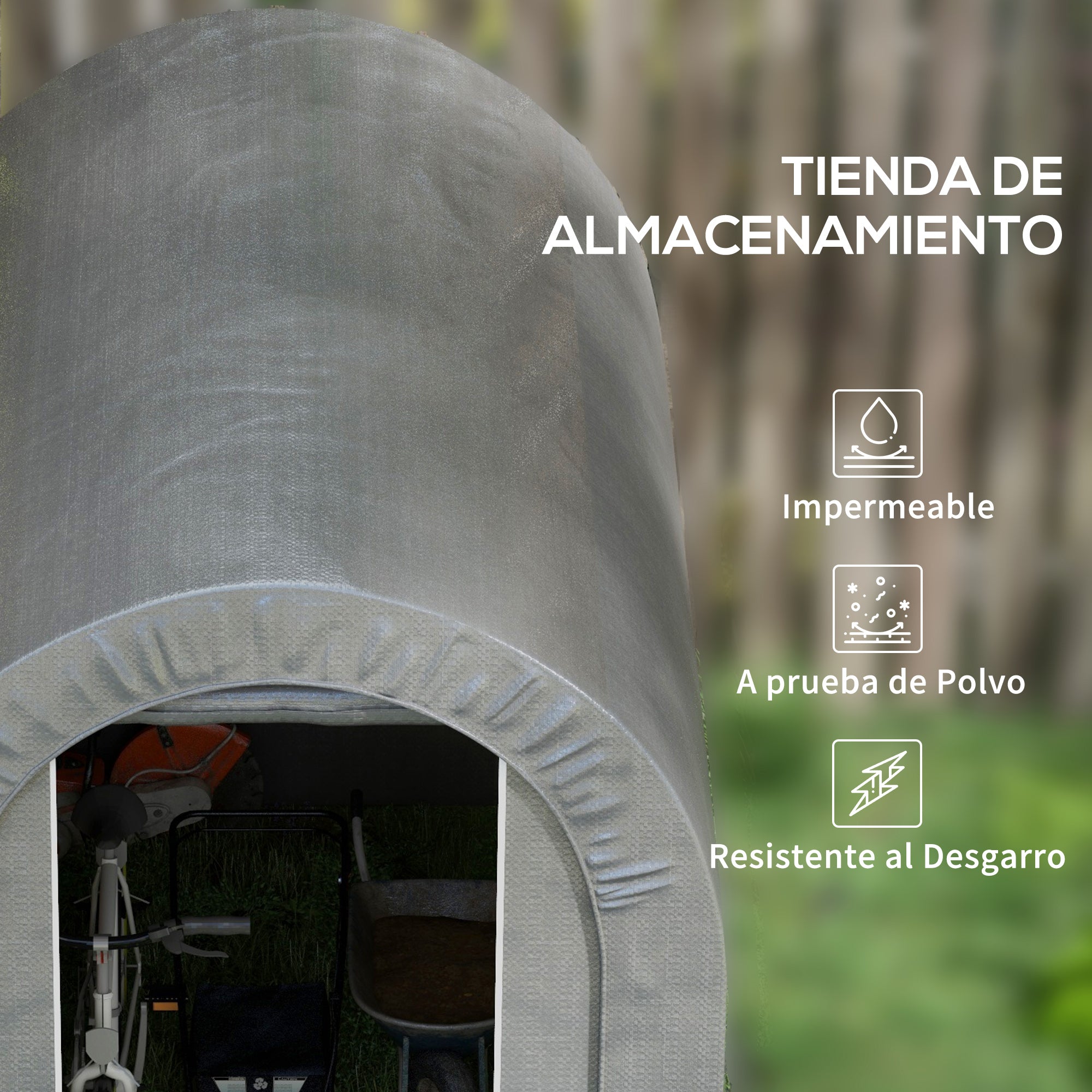 Outsunny Carpa de Jardín Exterior para Herramientas, Bicicletas, 2,4x1,6x1,9 m, Cobertizo Exterior con Marco de Acero, Puerta Enrollable con Cremallera, Impermeable, Garaje Portátil, Gris Claro