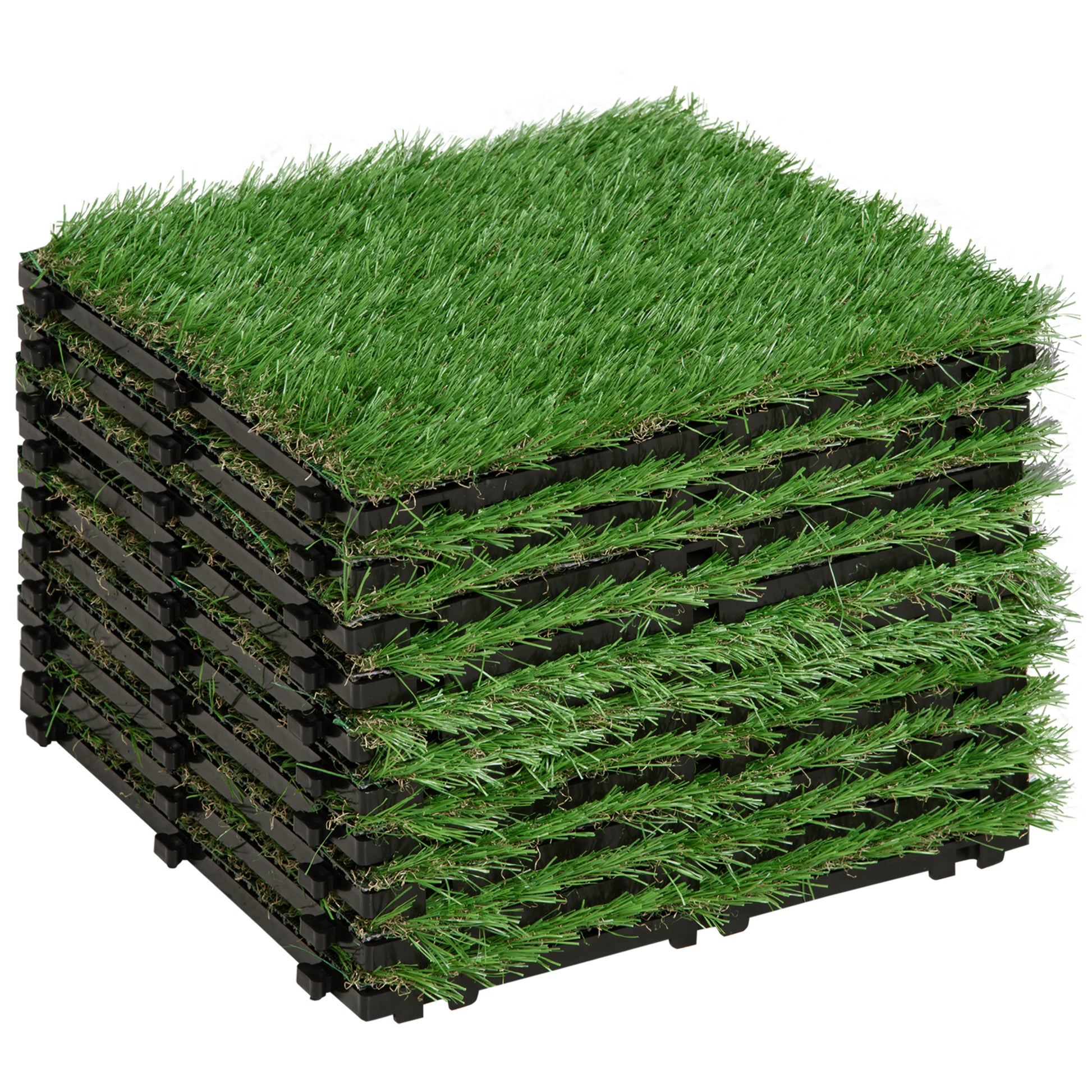 Outsunny Césped Artificial 30x30 cm 10 Piezas con Altura de Hierba 25mm Alta Densidad de 11000 Alfombra de Césped Artificial Césped Sintética para Jardín Terraza Exterior Verde