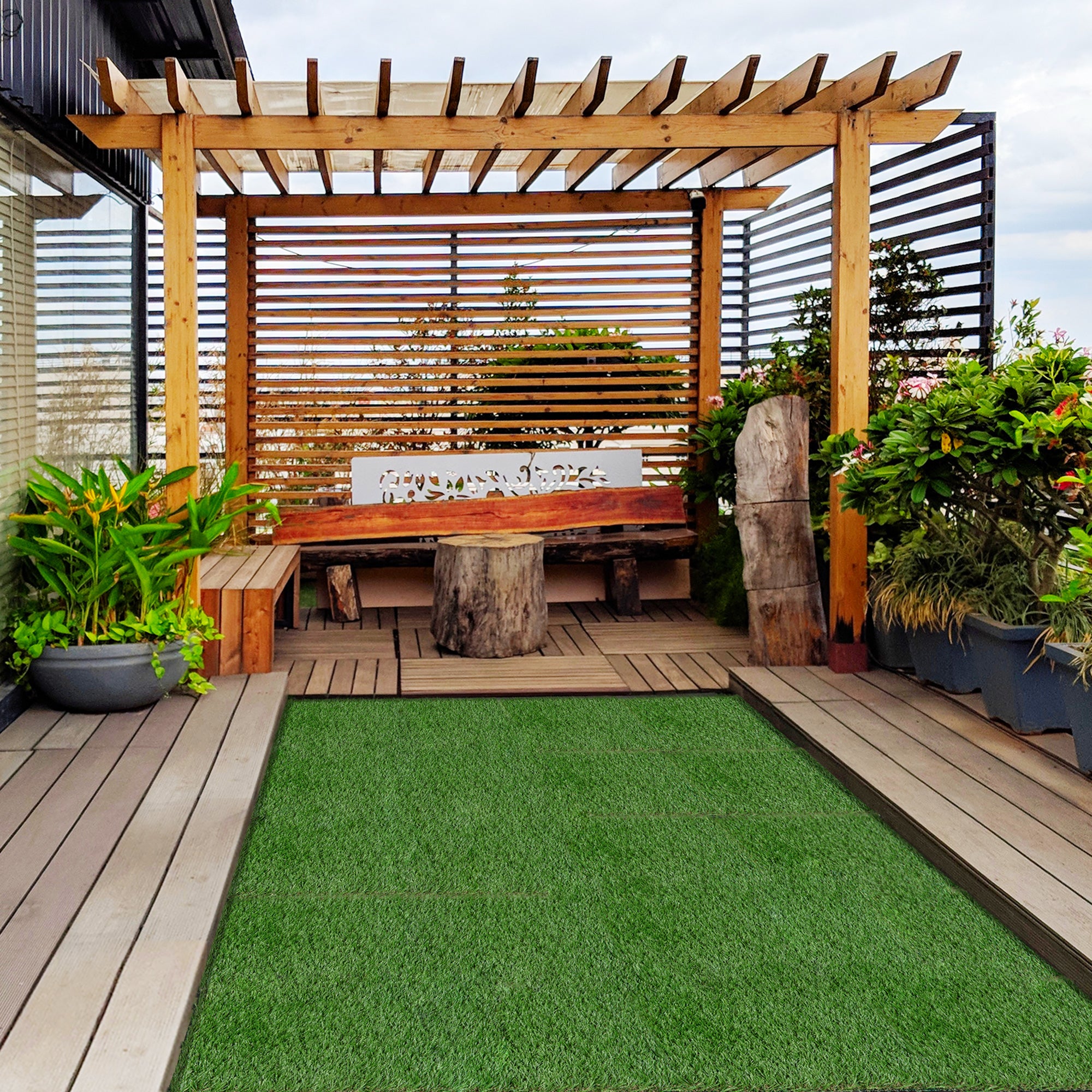 Outsunny Césped Artificial 30x30 cm 10 Piezas con Altura de Hierba 25mm Alta Densidad de 11000 Alfombra de Césped Artificial Césped Sintética para Jardín Terraza Exterior Verde