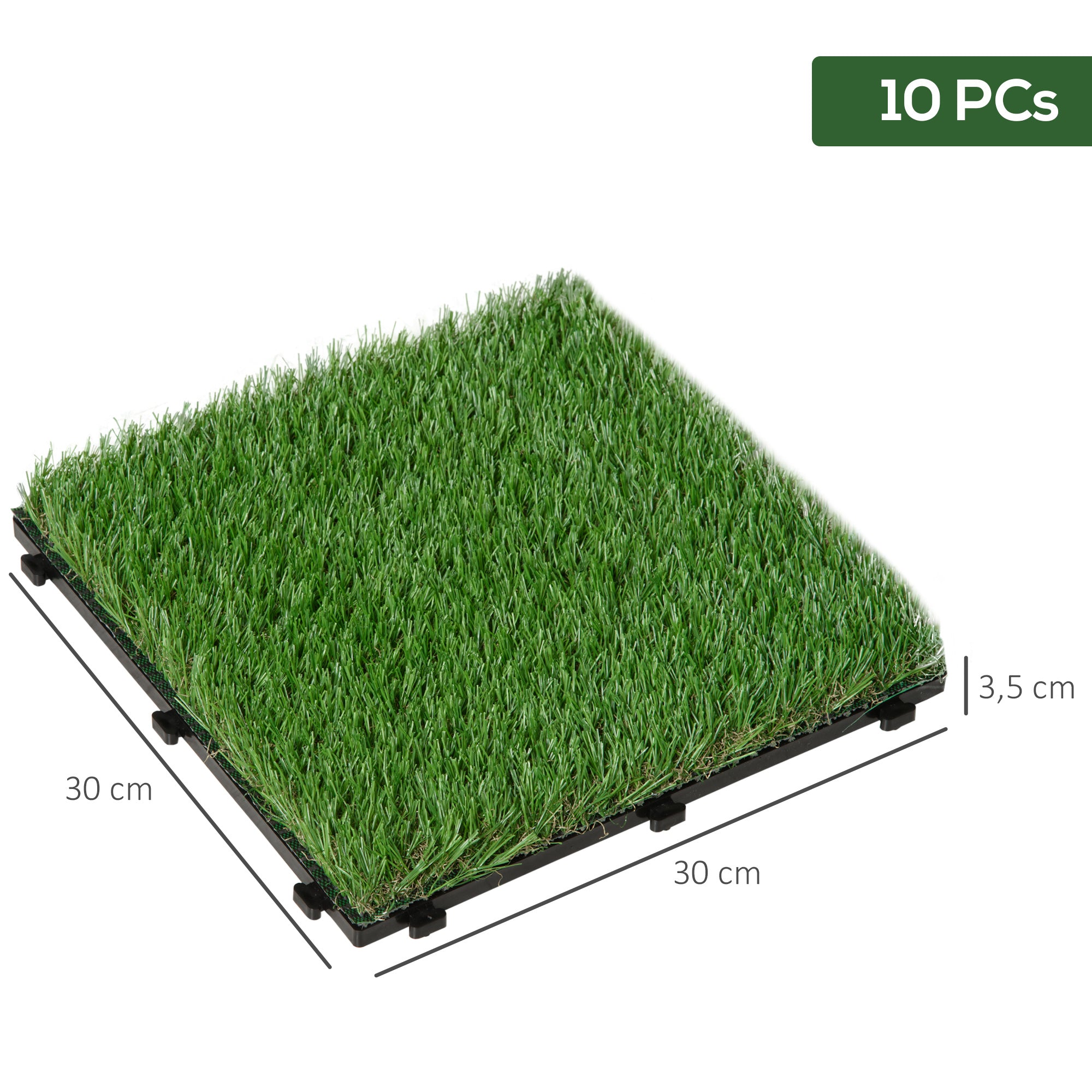 Outsunny Césped Artificial 30x30 cm 10 Piezas con Altura de Hierba 25mm Alta Densidad de 11000 Alfombra de Césped Artificial Césped Sintética para Jardín Terraza Exterior Verde
