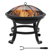 Outsunny Brasero Exterior para Jardín Pozo de Fuego de Acero con Protector de Chispas y Atizador para Hogueras en Terraza Camping Ø55x50 cm Negro