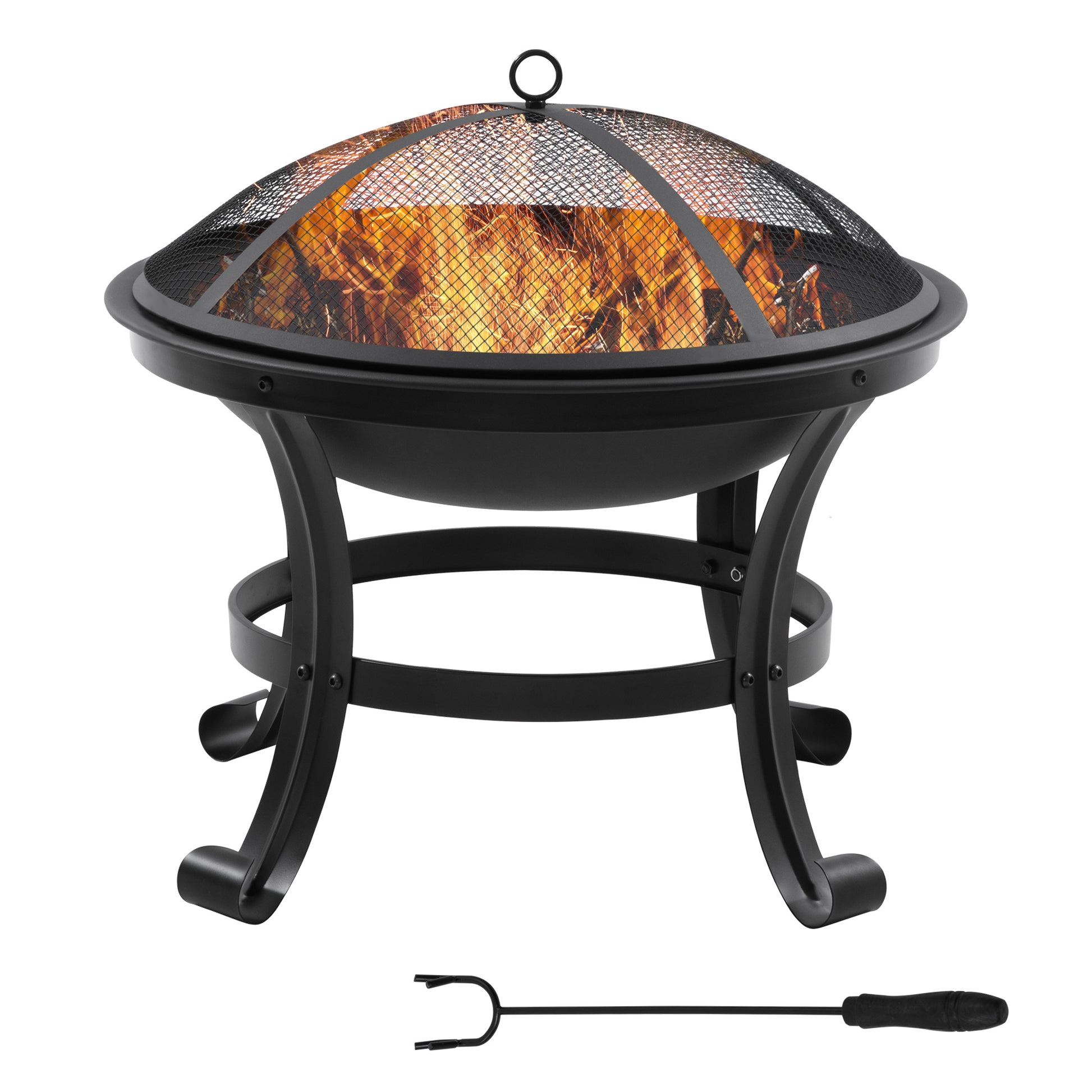 Outsunny Brasero Exterior para Jardín Pozo de Fuego de Acero con Protector de Chispas y Atizador para Hogueras en Terraza Camping Ø55x50 cm Negro