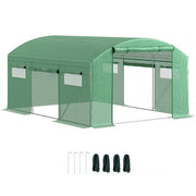 Outsunny Invernadero de Exterior 4x3x2 m Invernadero de Túnel con 6 Ventanas de Malla Cubierta de PE Anti-UV y 3 Puertas Enrollables con Cremallera para Jardín Patio Verde