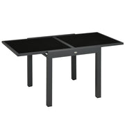 Outsunny Mesa de Jardín Extensible de Aluminio Mesa de Comedor Rectangular con Encimera de Vidrio Templado para 4-6 Personas Carga 50 kg para Terraza 80-160x80x75 cm Negro