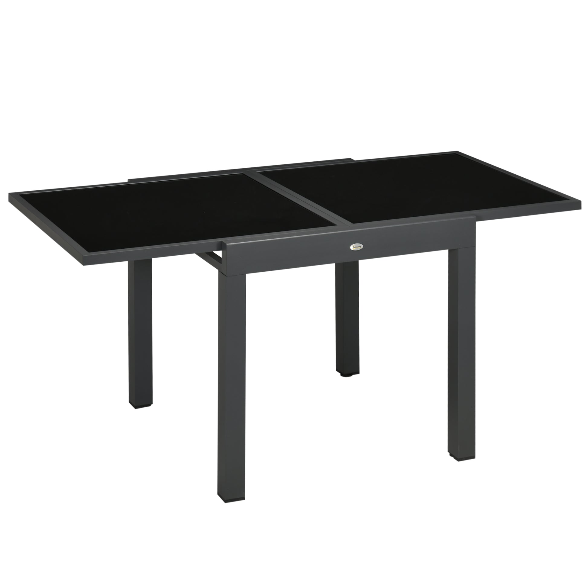 Outsunny Mesa de Jardín Extensible de Aluminio Mesa de Comedor Rectangular con Encimera de Vidrio Templado para 4-6 Personas Carga 50 kg para Terraza 80-160x80x75 cm Negro