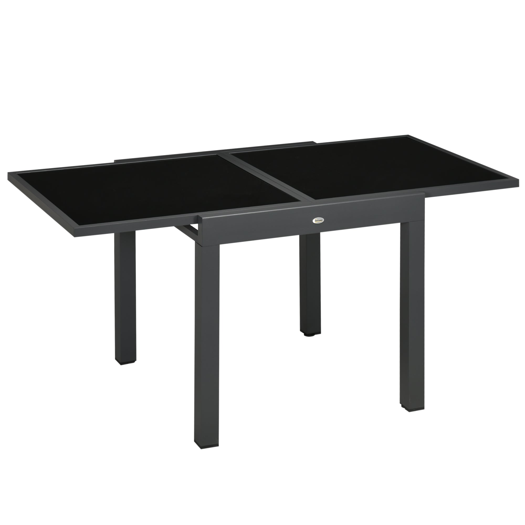Outsunny Mesa de Jardín Extensible de Aluminio Mesa de Comedor Rectangular con Encimera de Vidrio Templado para 4-6 Personas Carga 50 kg para Terraza 80-160x80x75 cm Negro