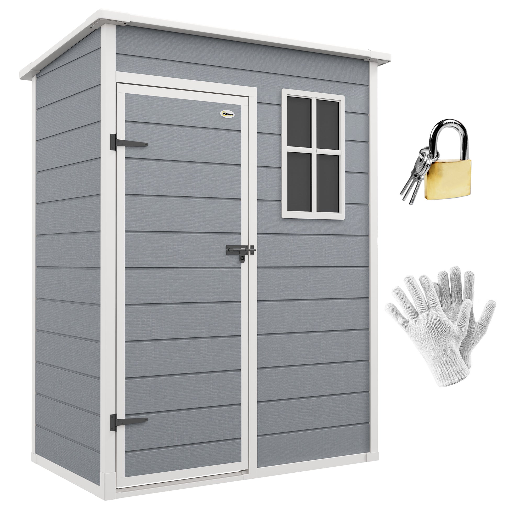 Outsunny Caseta de Jardín Exterior, 1,14 m², 151x92x193 cm, Cobertizo de Jardín Exterior con Suelo, Puerta Corredera, Ventana y Techo Inclinado, para Almacenamiento de Herramientas, Gris