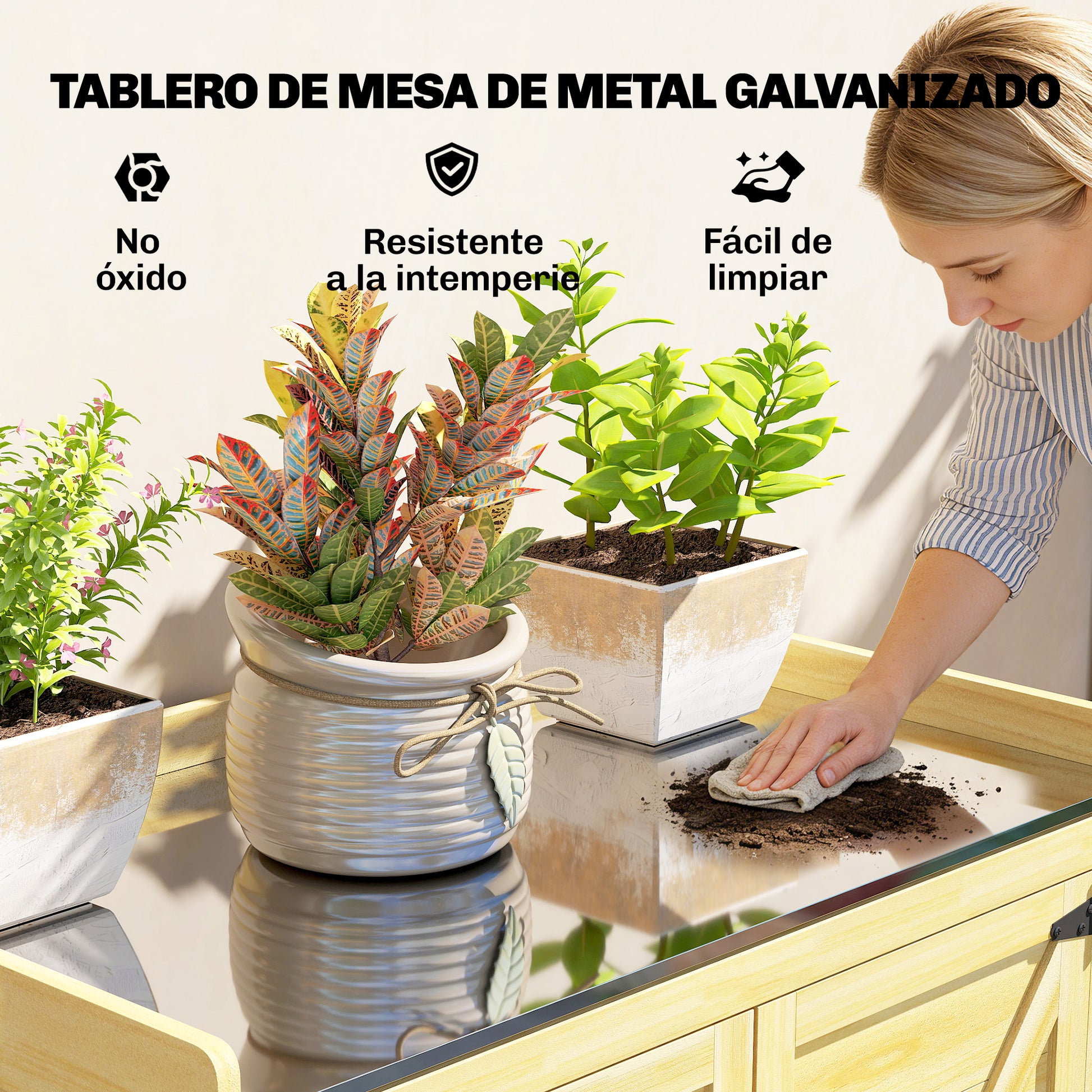 Outsunny Armario de Exterior de Madera, Caseta de Jardín Exterior con Techo de Metal Galvanizado, Estantes, 2 Puertas, Ganchos, Cobertizo de Jardín para Almacenaje Herramientas, 71,5x39x95 cm, Natural