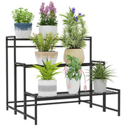 Outsunny Soporte para Plantas de 3 Niveles Estantería para Plantas para Esquina Diseño en Escalera Soporte para Macetas Interior y Exterior 75x70x66 cm Negro