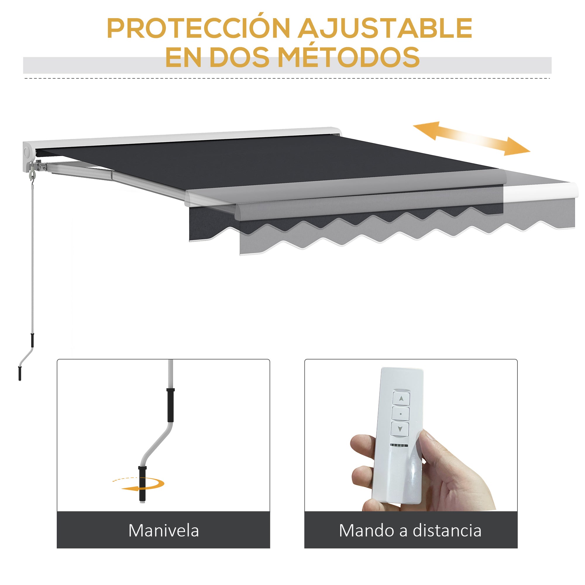 Outsunny Toldo Eléctrico Retráctil y Manual con Mando a Distancia 2,5x2 m Toldo de Exterior Terraza Enrollable con Manivela y Marco de Aluminio para Jardín Puerta Ventana Gris