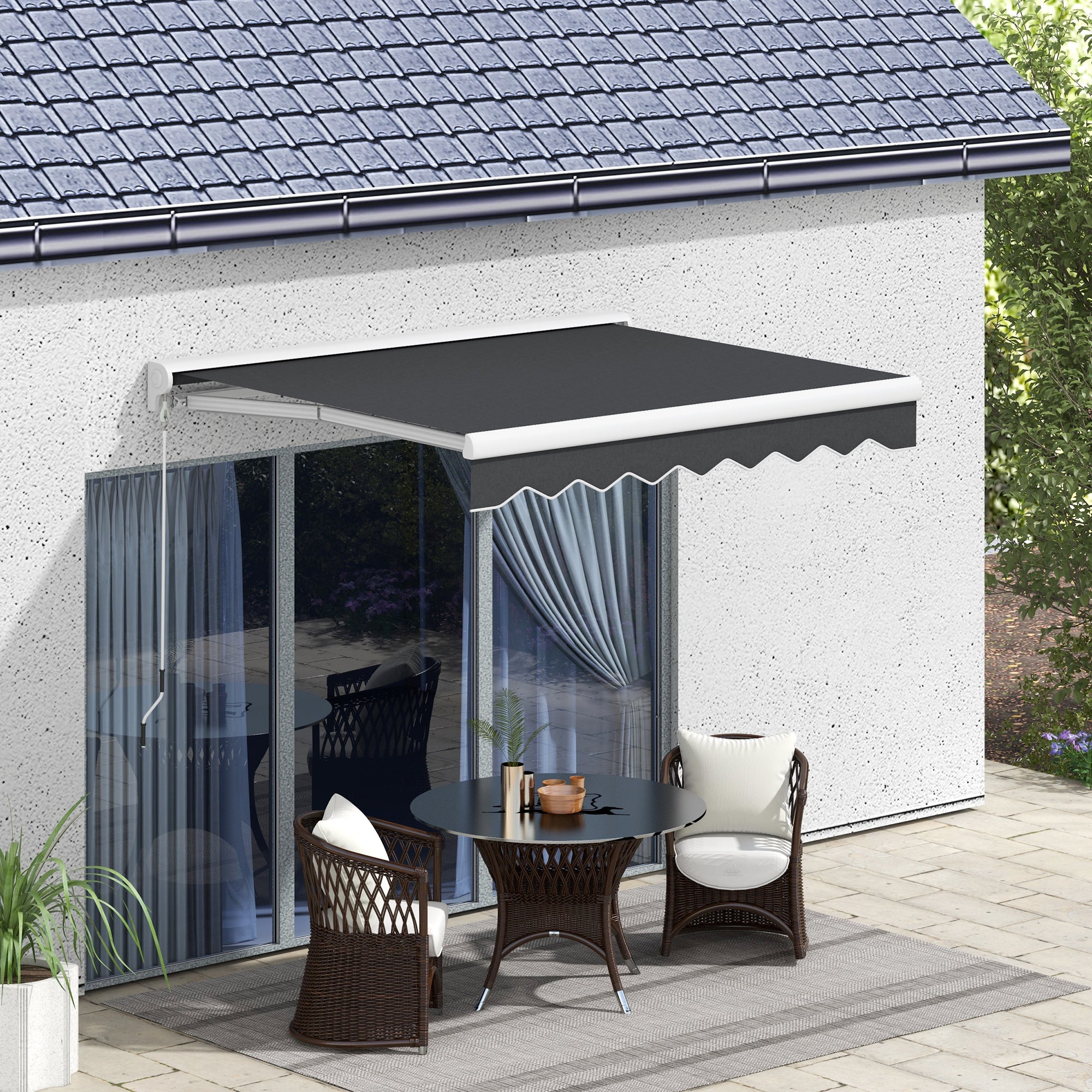 Outsunny Toldo Eléctrico Retráctil y Manual con Mando a Distancia 2,5x2 m Toldo de Exterior Terraza Enrollable con Manivela y Marco de Aluminio para Jardín Puerta Ventana Gris