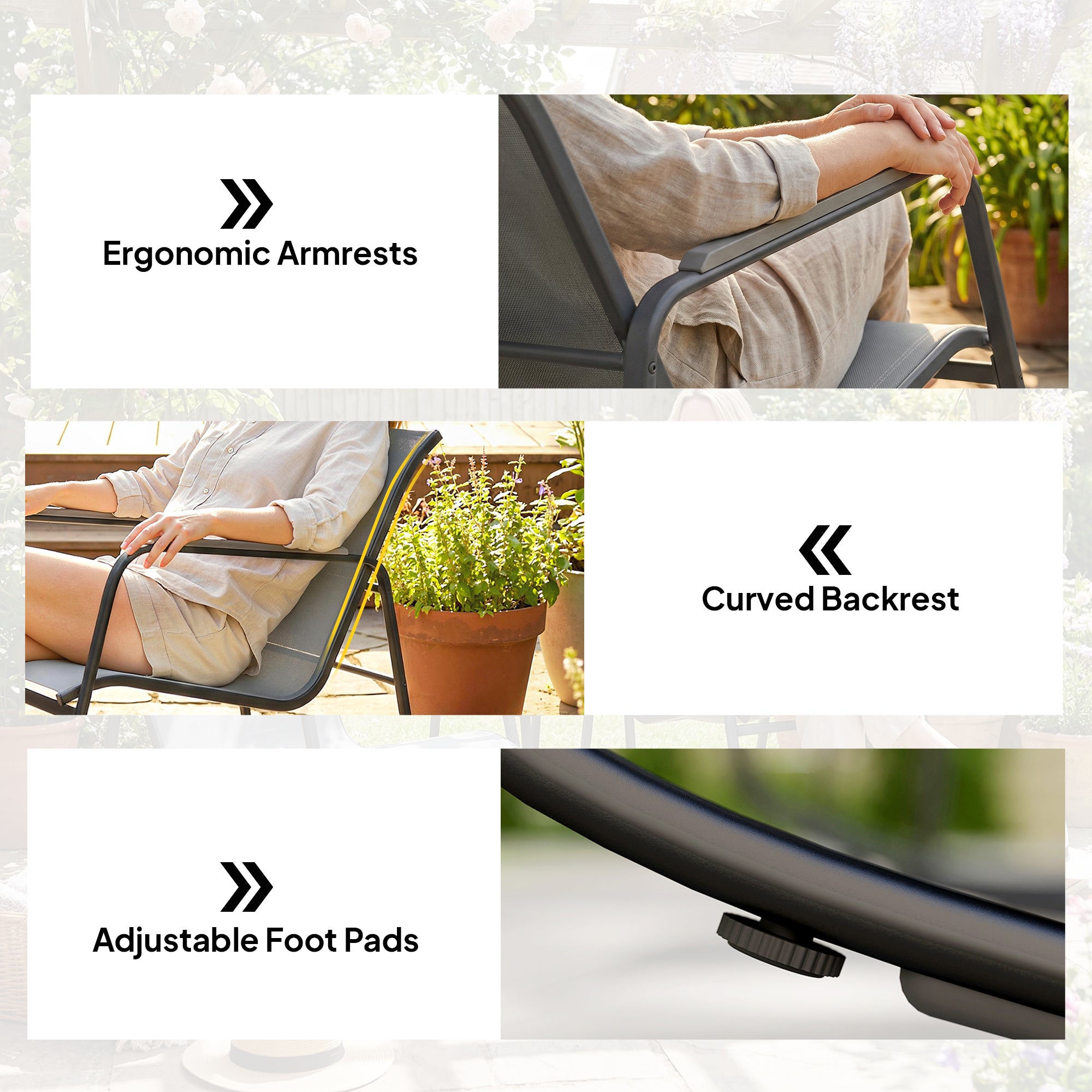 Outsunny Conjunto de Mesa y Sillas de Terraza Exterior de 3 Piezas, Muebles de Jardín Exterior con 2 Sillas Mecedoras, Mesa con Encimera de Vidrio y Estructura de Acero, para Patio, Balcón, Gris