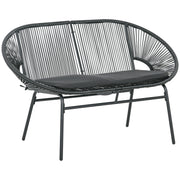 Outsunny Silla Acapulco de 2 Plazas Silla de Jardín con Reposabrazos Cojines y Marco de Acero Carga 260 kg para Balcón Terraza Patio 132x72x83 cm Negro