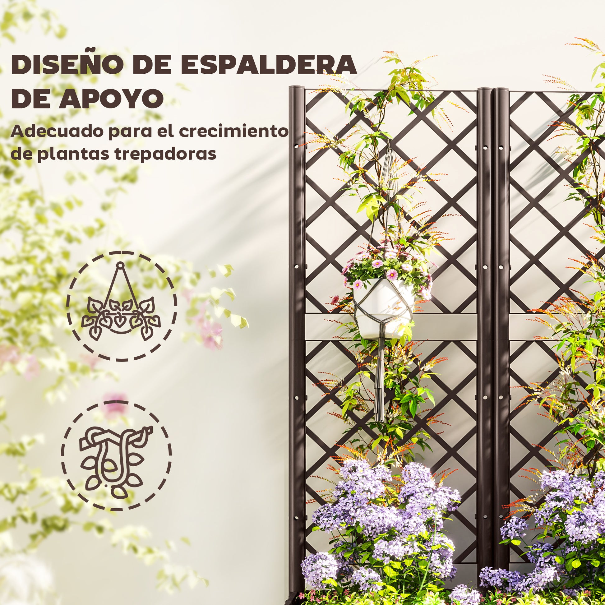 Outsunny Jardinera con Enrejado de PP Jardinera Exterior Grande con Ofricios de Drenaje Reservorios de Agua para Plantas Trepadoras Macetero con Soporte para Jardín Patio Terraza 120x40x135 cm Marrón