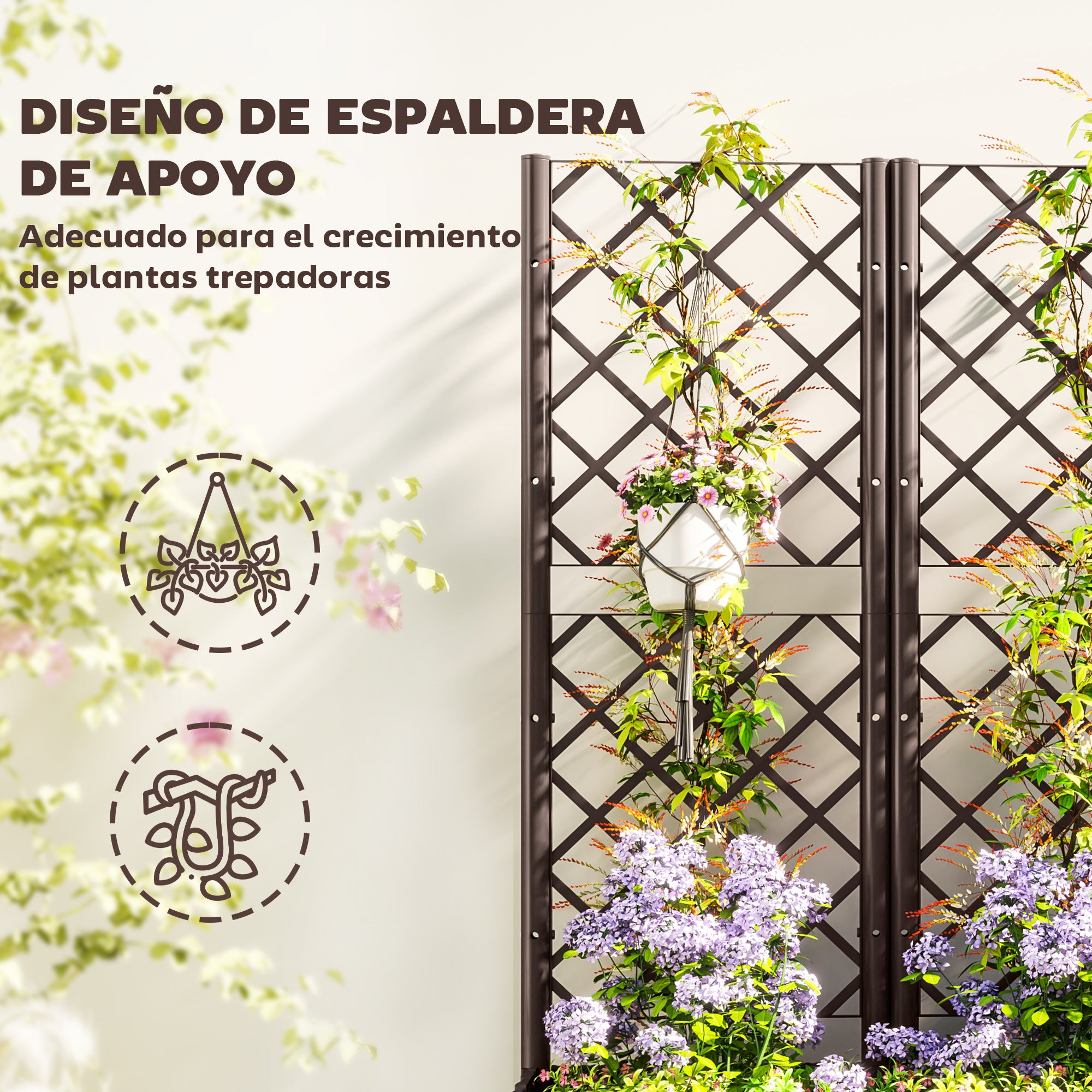 Outsunny Jardinera con Enrejado de PP Jardinera Exterior Grande con Ofricios de Drenaje Reservorios de Agua para Plantas Trepadoras Macetero con Soporte para Jardín Patio Terraza 120x40x135 cm Marrón