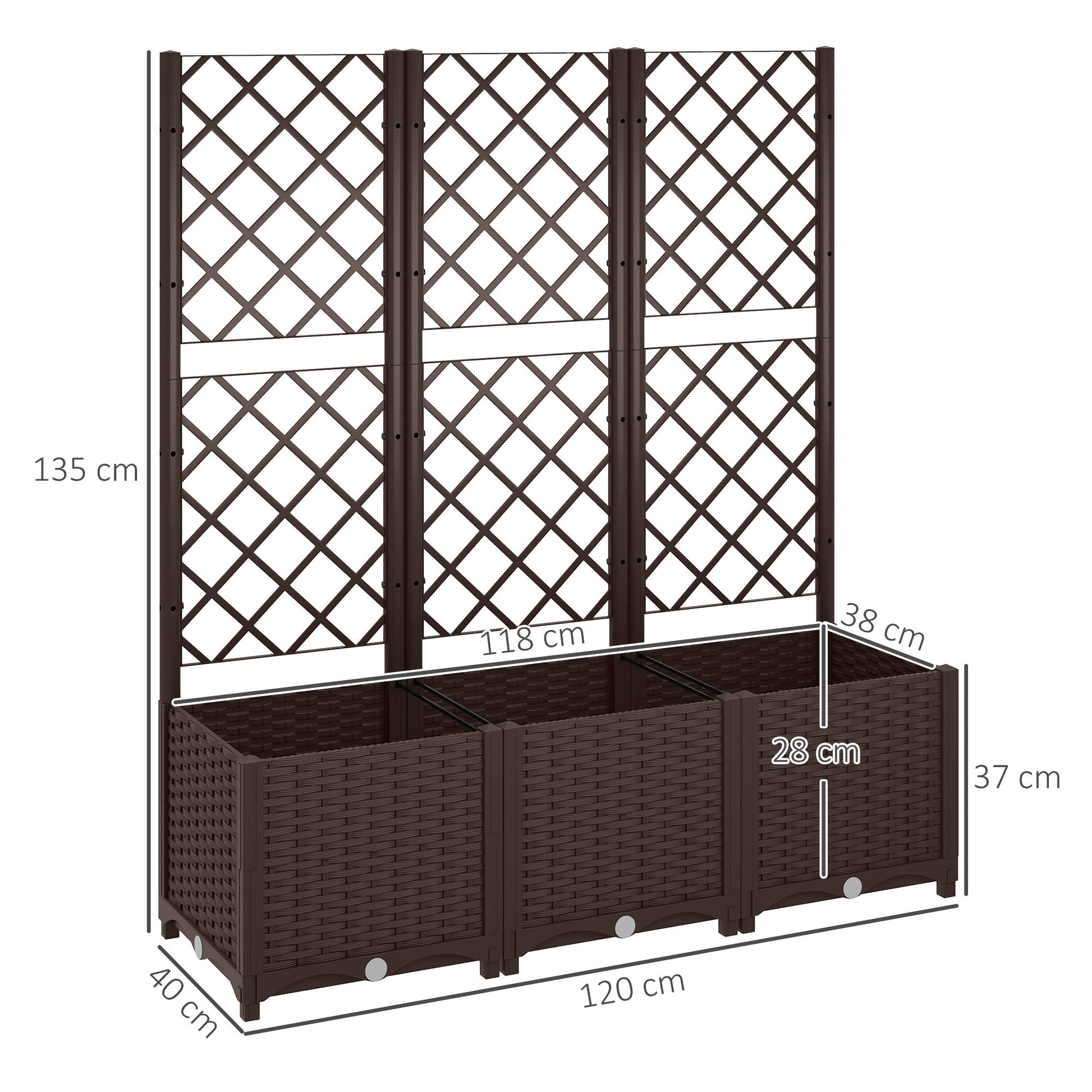 Outsunny Jardinera con Enrejado de PP Jardinera Exterior Grande con Ofricios de Drenaje Reservorios de Agua para Plantas Trepadoras Macetero con Soporte para Jardín Patio Terraza 120x40x135 cm Marrón