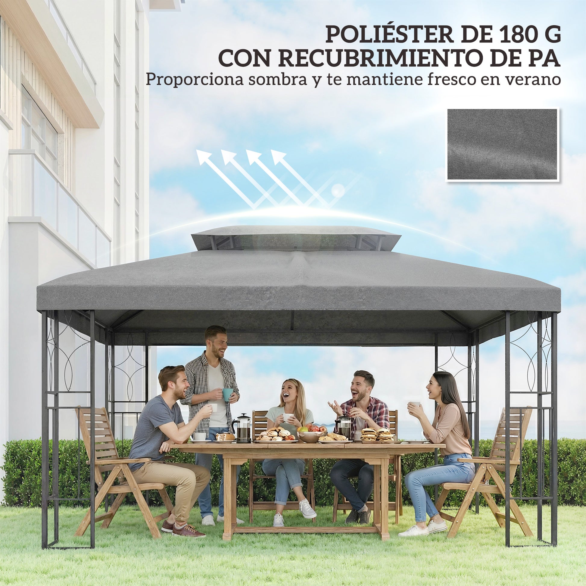 Outsunny Techo de Repuesto para Cenador, 4x3 m, Cubierta de Repuesto con Techo Doble, 10 Orificios de Drenaje y Protección UV, SOLO Toldo de Recambio para Pabellón Gazebo, Gris