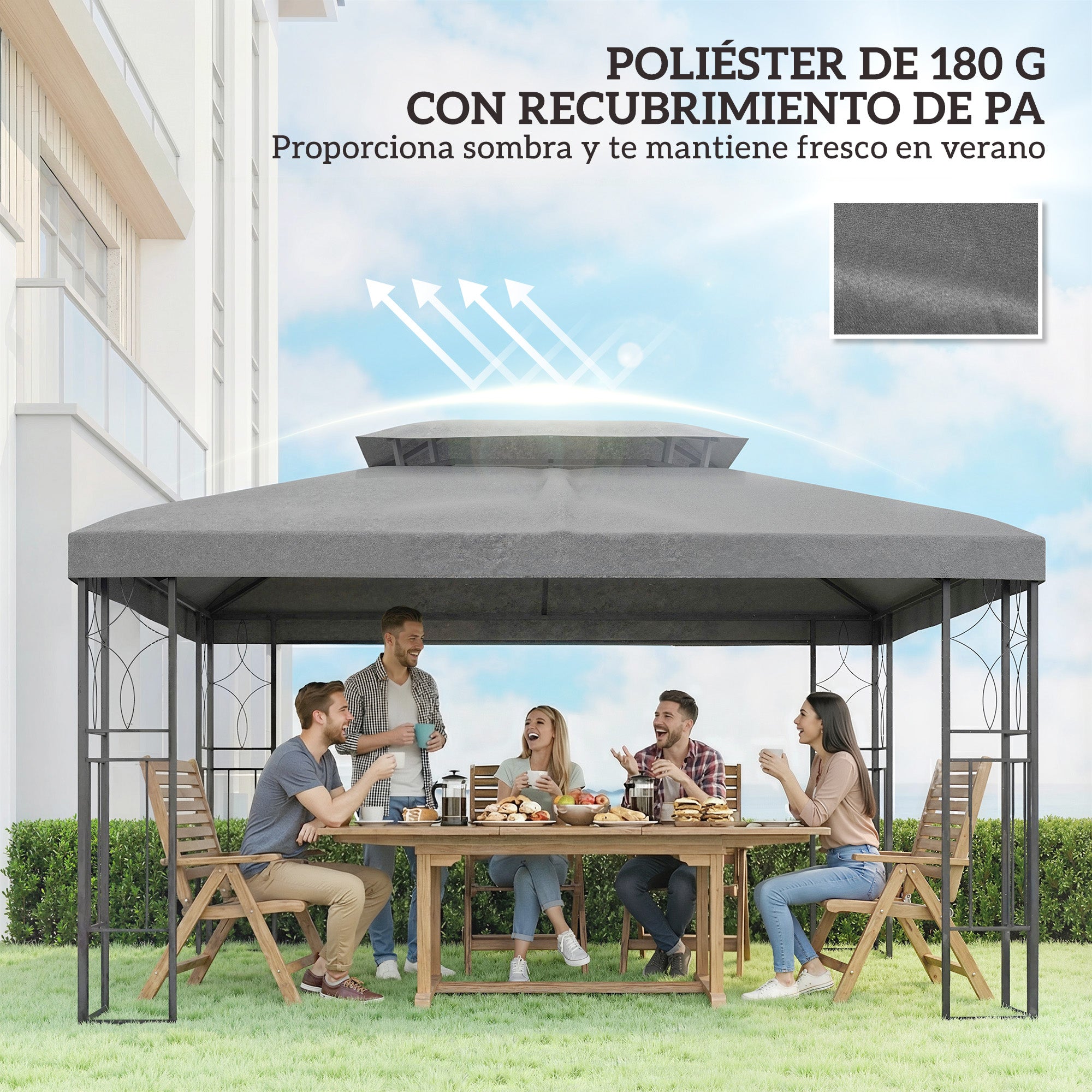 Outsunny Techo de Repuesto para Cenador, 4x3 m, Cubierta de Repuesto con Techo Doble, 10 Orificios de Drenaje y Protección UV, SOLO Toldo de Recambio para Pabellón Gazebo, Gris