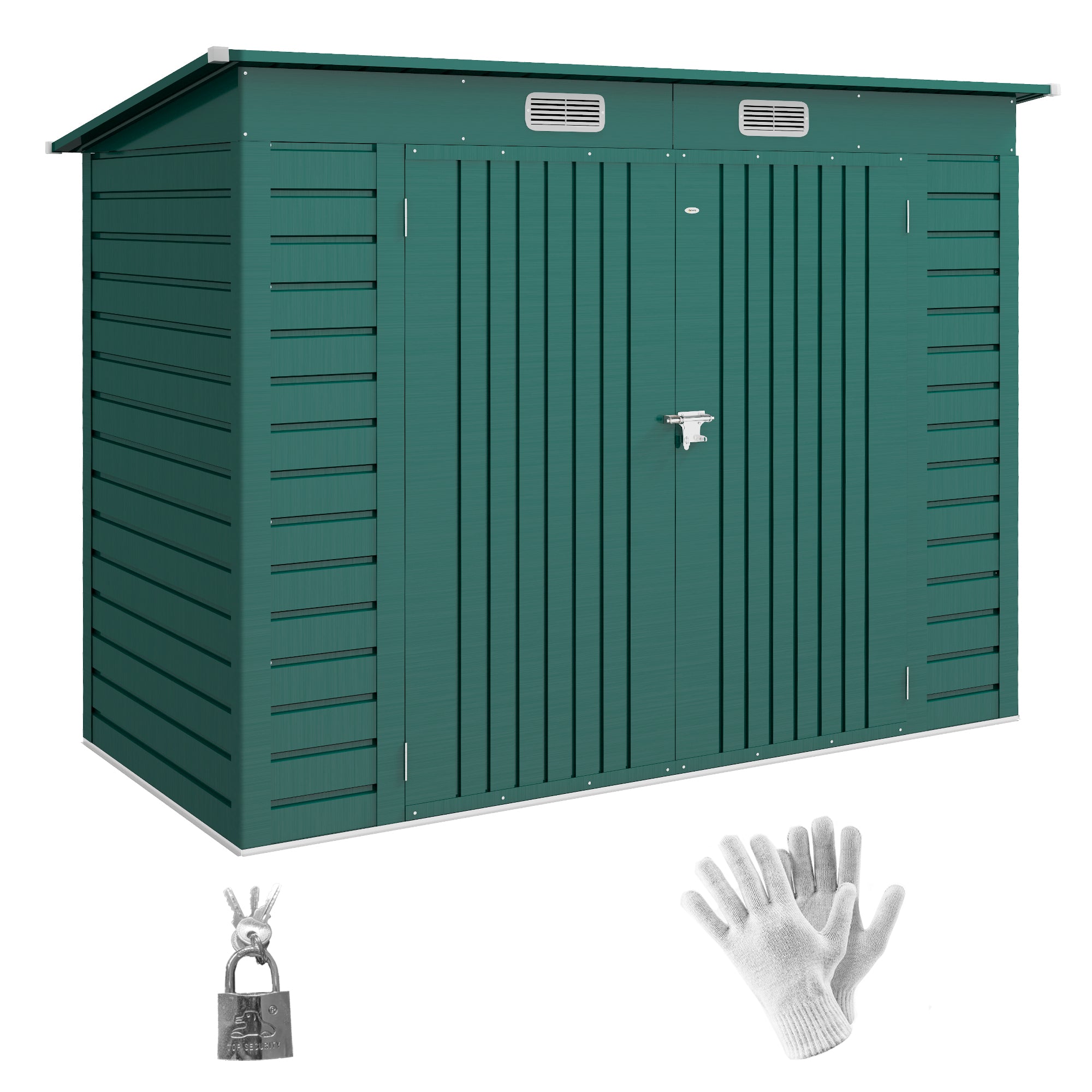 Outsunny Caseta de Jardín Exterior 2,7m² 249x121x183 cm Cobertizo de Jardín Exterior con Doble Puerta 2 Ventilaciones y Pestillo Cobertizo para Terraza Patio Fácil Montar Verde