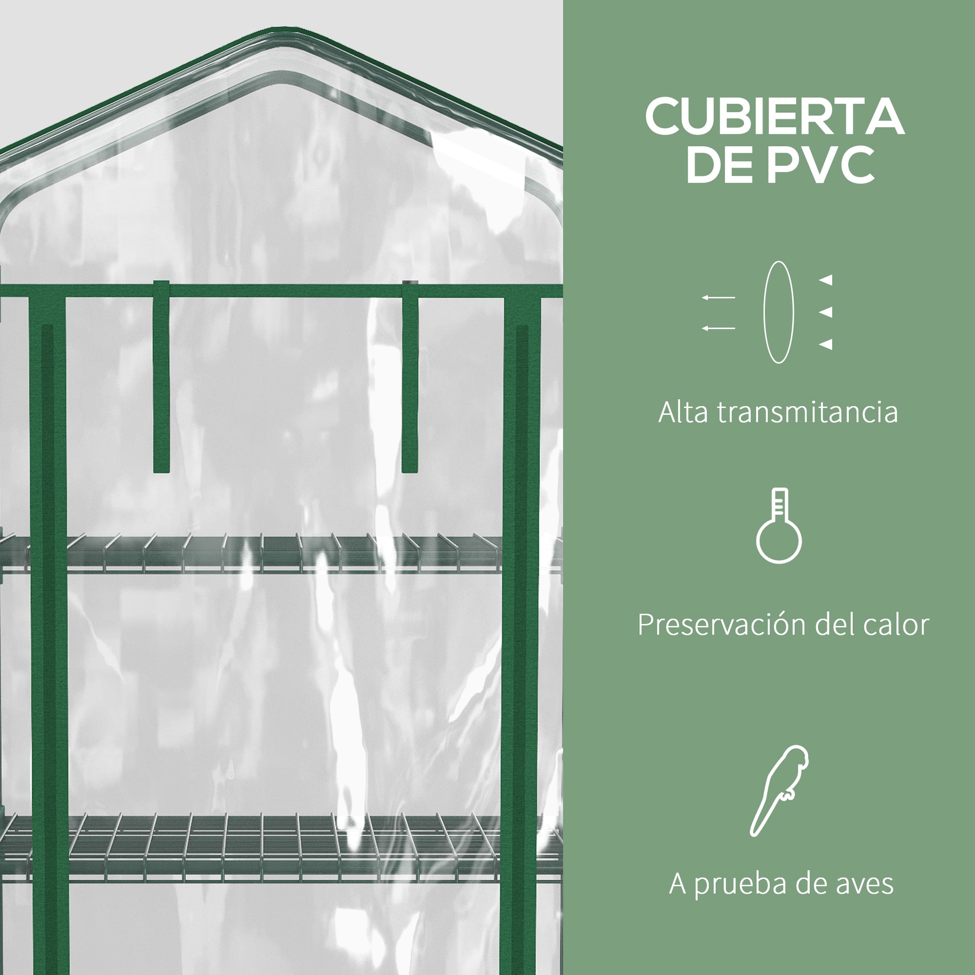 Outsunny Invernadero Pequeño Invernadero de Exterior con Ruedas Estantes de 4 Niveles Puerta con Cremallera y Marco de Acero Invernadero para Cultivar Plantas Flores 69x50x165 cm Transparente