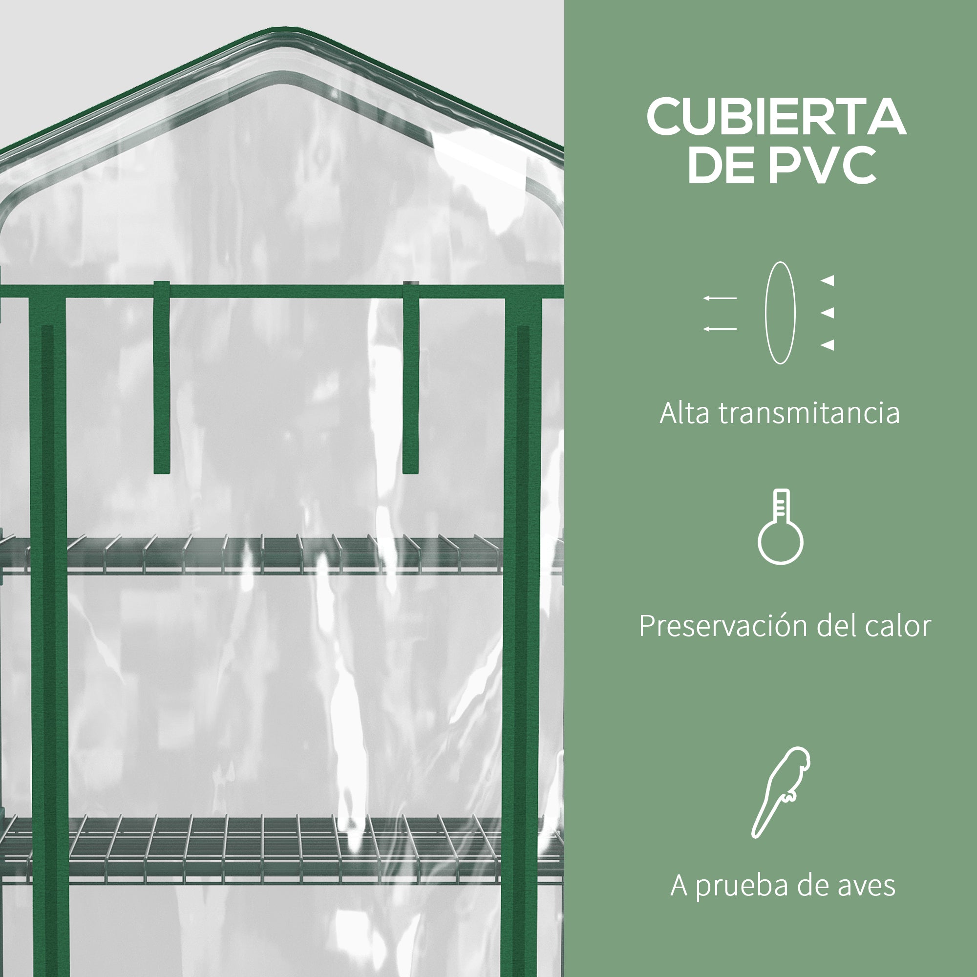 Outsunny Invernadero Pequeño Invernadero de Exterior con Ruedas Estantes de 4 Niveles Puerta con Cremallera y Marco de Acero Invernadero para Cultivar Plantas Flores 69x50x165 cm Transparente